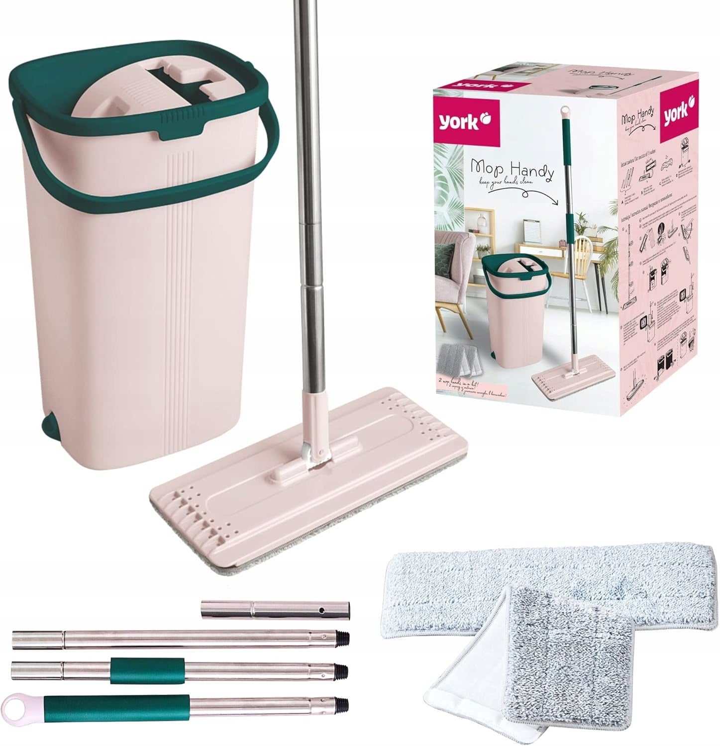 FLAT MOP WITH TWO-CHAMBER BUCKET TELESCOPIC EXTRUSION SYSTEM 120CM