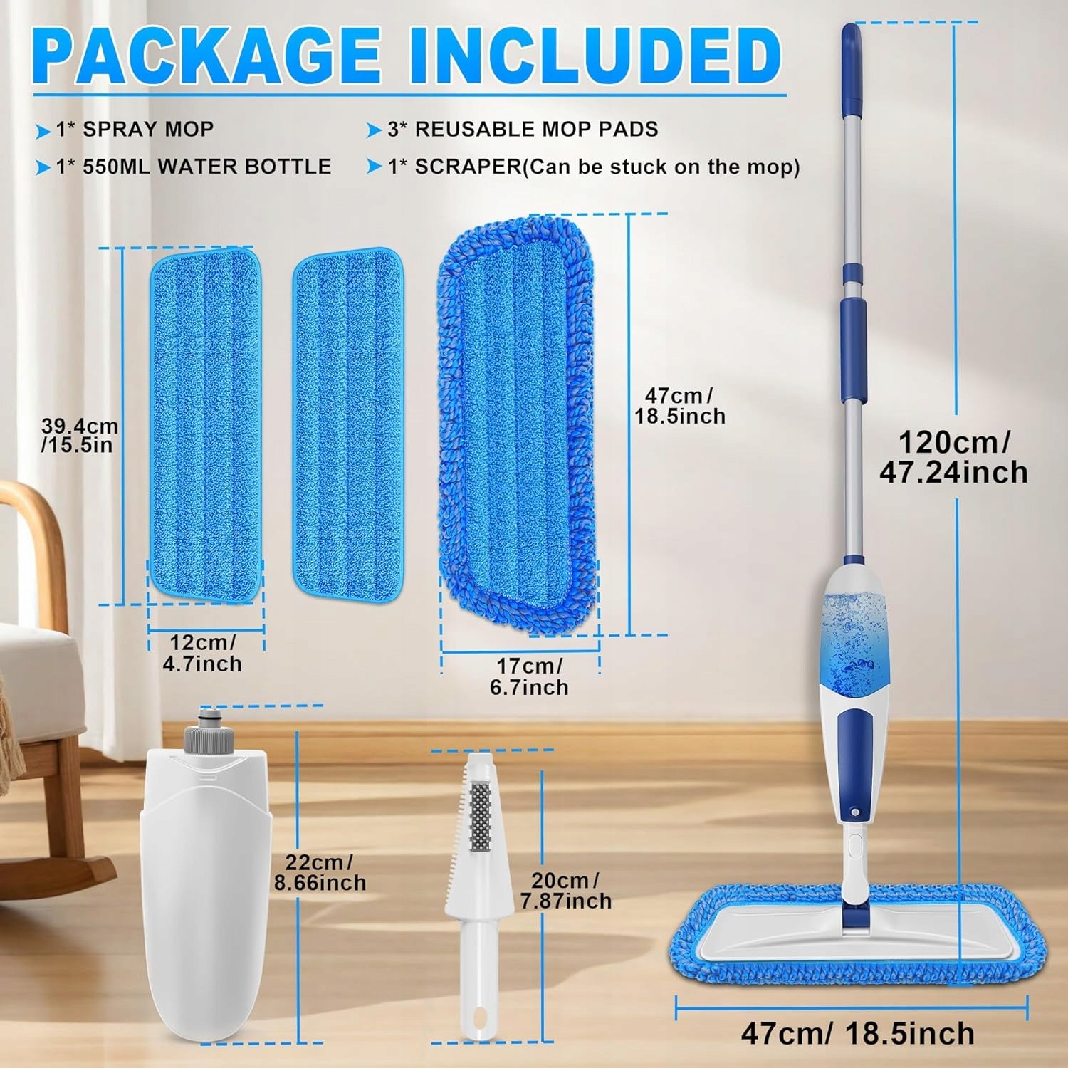 FLAT MOP WITH WASHER LONG +3 MICROFIBER CARTRIDGES Brand no brand