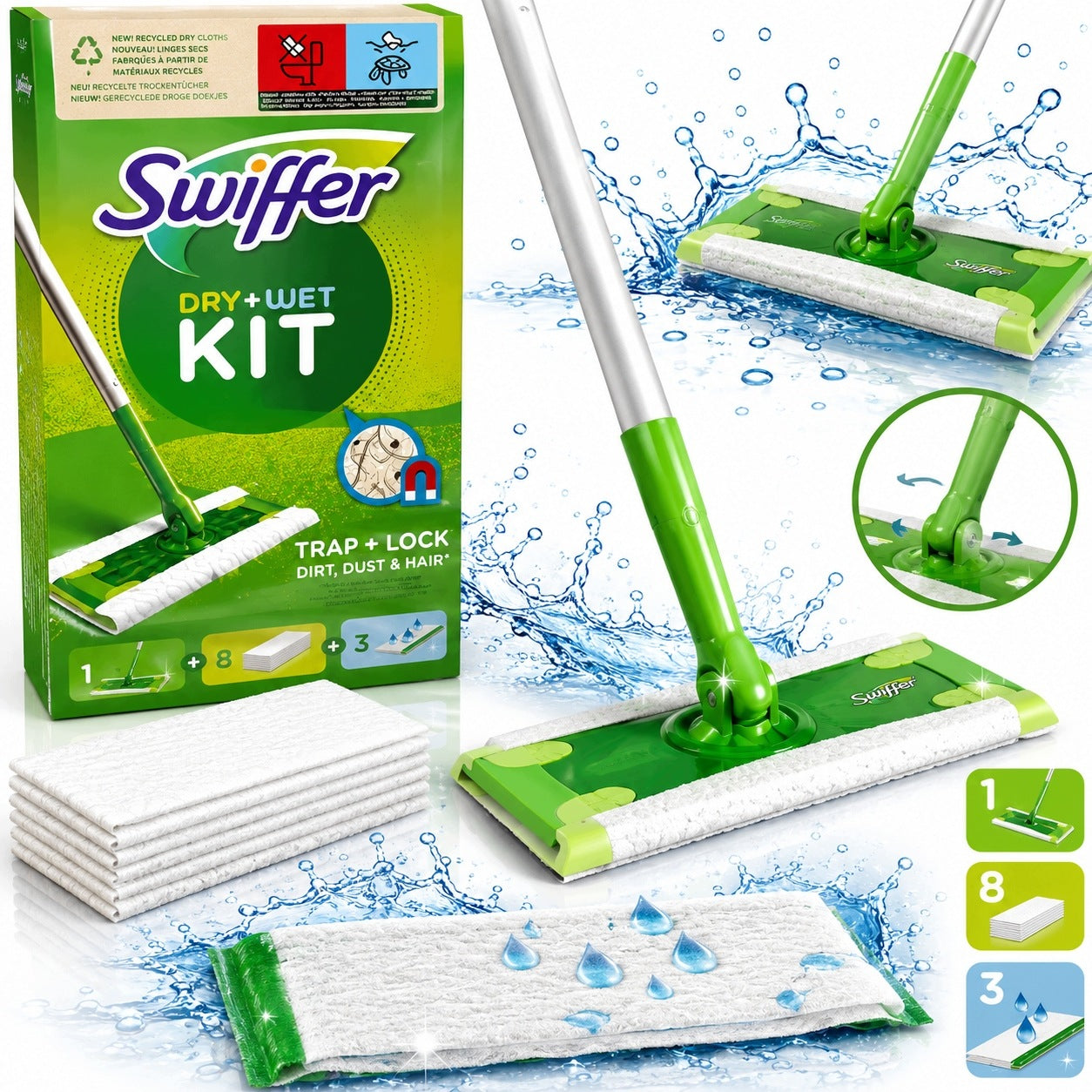 FLAT MOP XL LARGE SET XXL SET OF 11 CARTRIDGES 8 DRY 3 WET CARTRIDGES