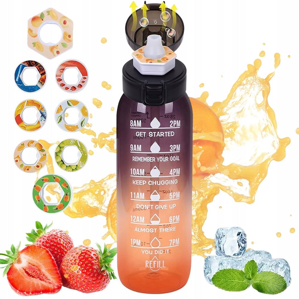 FLAVORED 1 L WATER MOTIVATIONAL BOTTLE WITH 7 SPICES WITHOUT SUGAR AND CALORIES