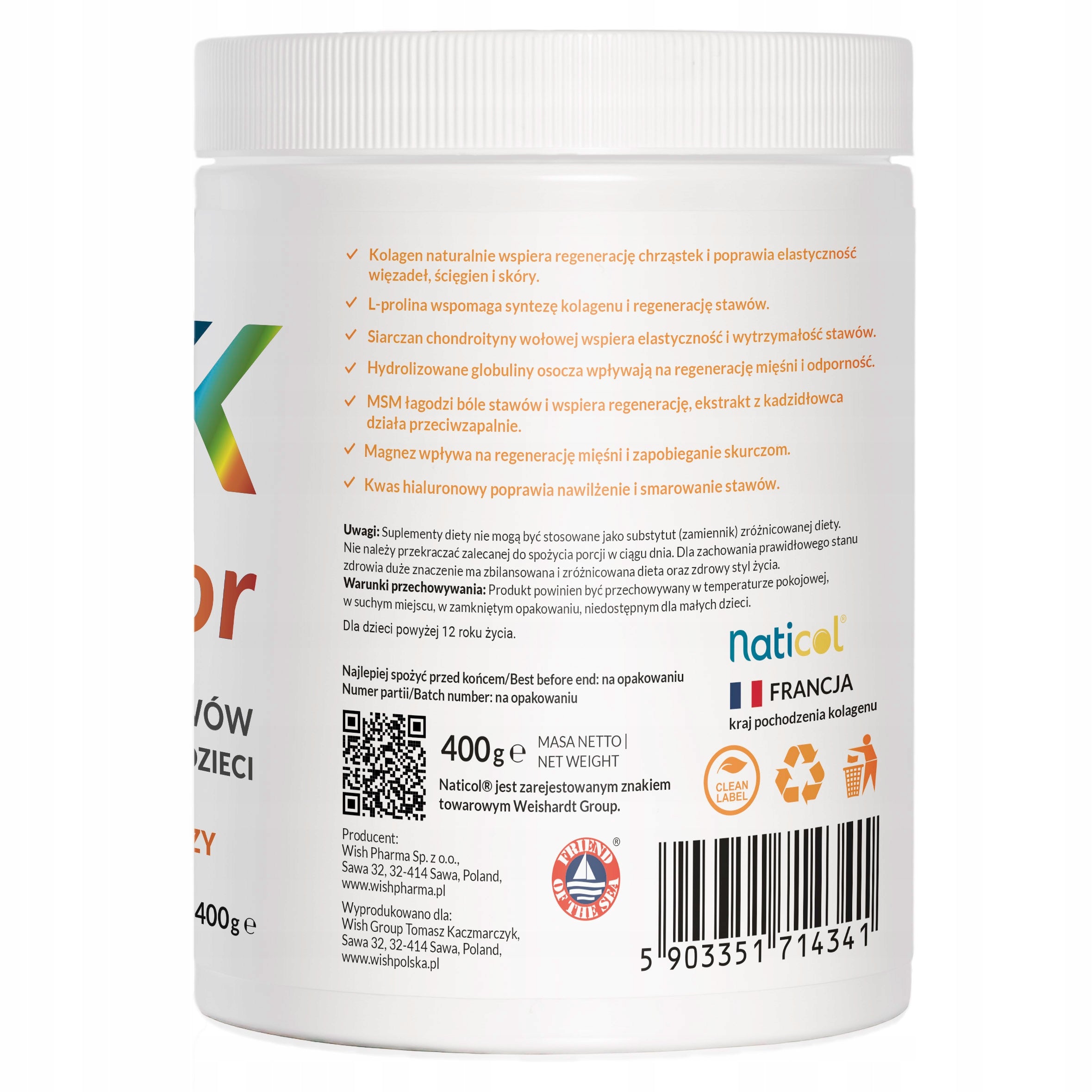 FLEX JUNIOR Collagen Orange Joints Calcium FOR CHILDREN Magnesium Vitamins 800 g Brand Wish Pharmaceutical