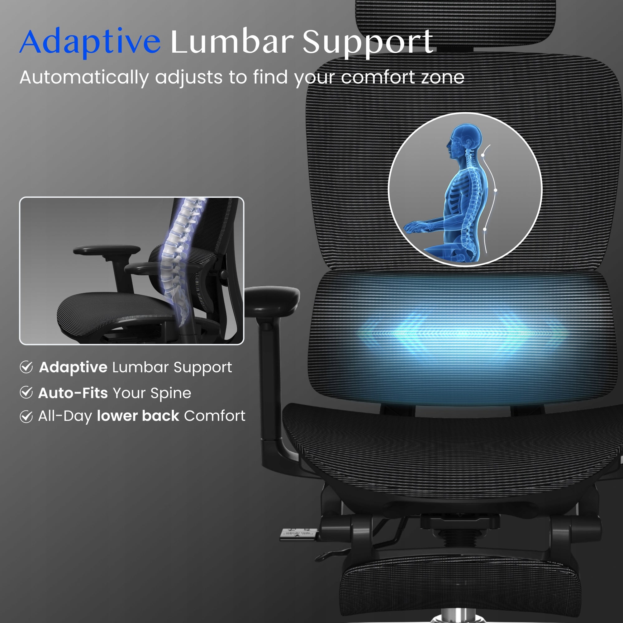 FLEXISPOT Ergox Fotel Biurowy Regulacja 5D Adaptacyjne Lędźwie Siatka 135° Manufacturer code YZ265