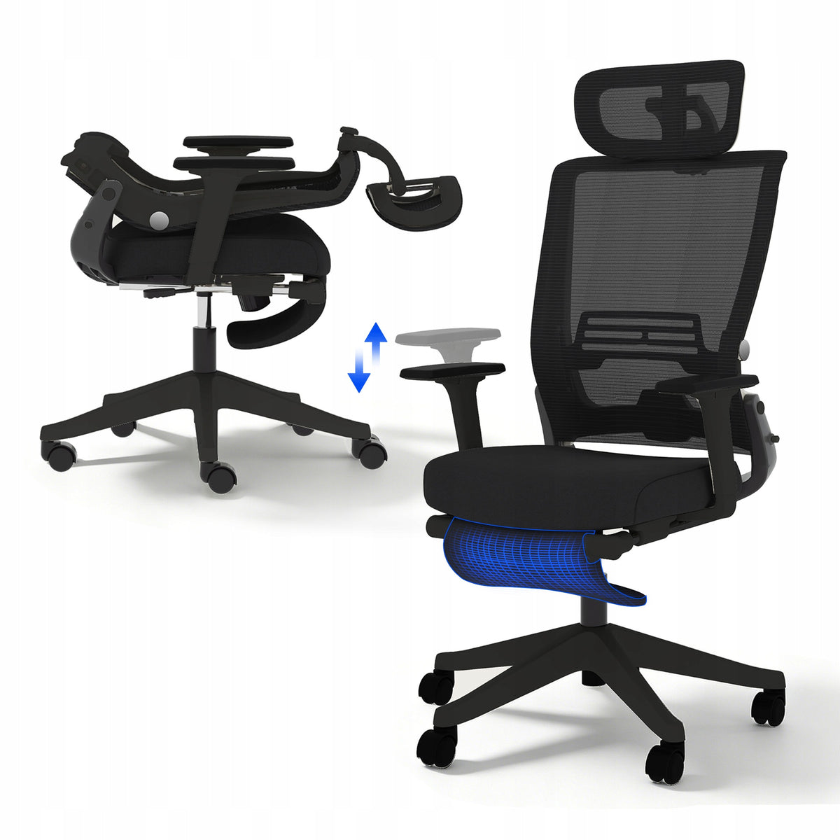 FLEXISPOT Foldex Krzesło ergonomiczne składane podnóżek siatka 136kg TÜV