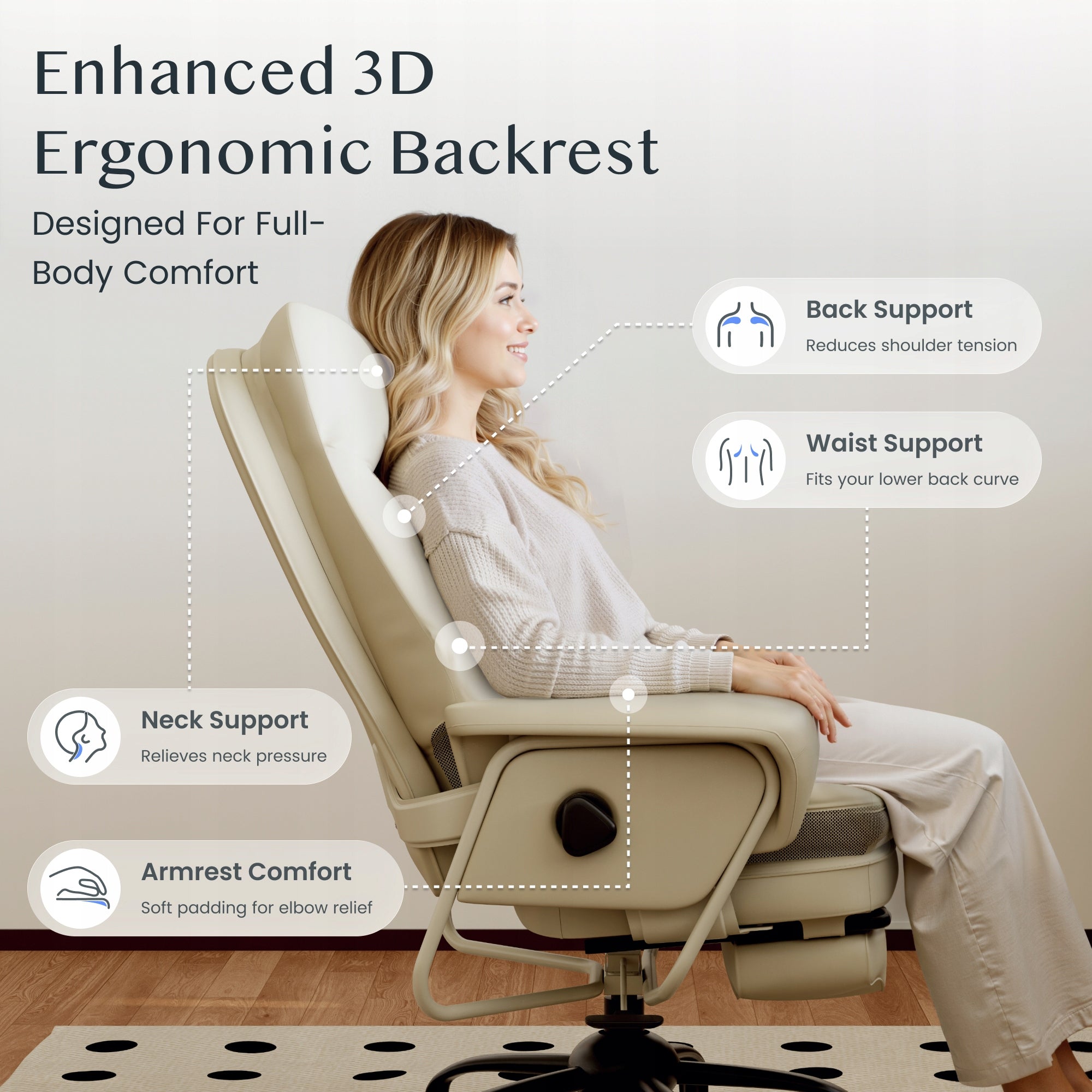 FLEXISPOT Fotel biurowy ergonomiczny 3w1 Beige PU 160° do biura i relaksu Packaging status original