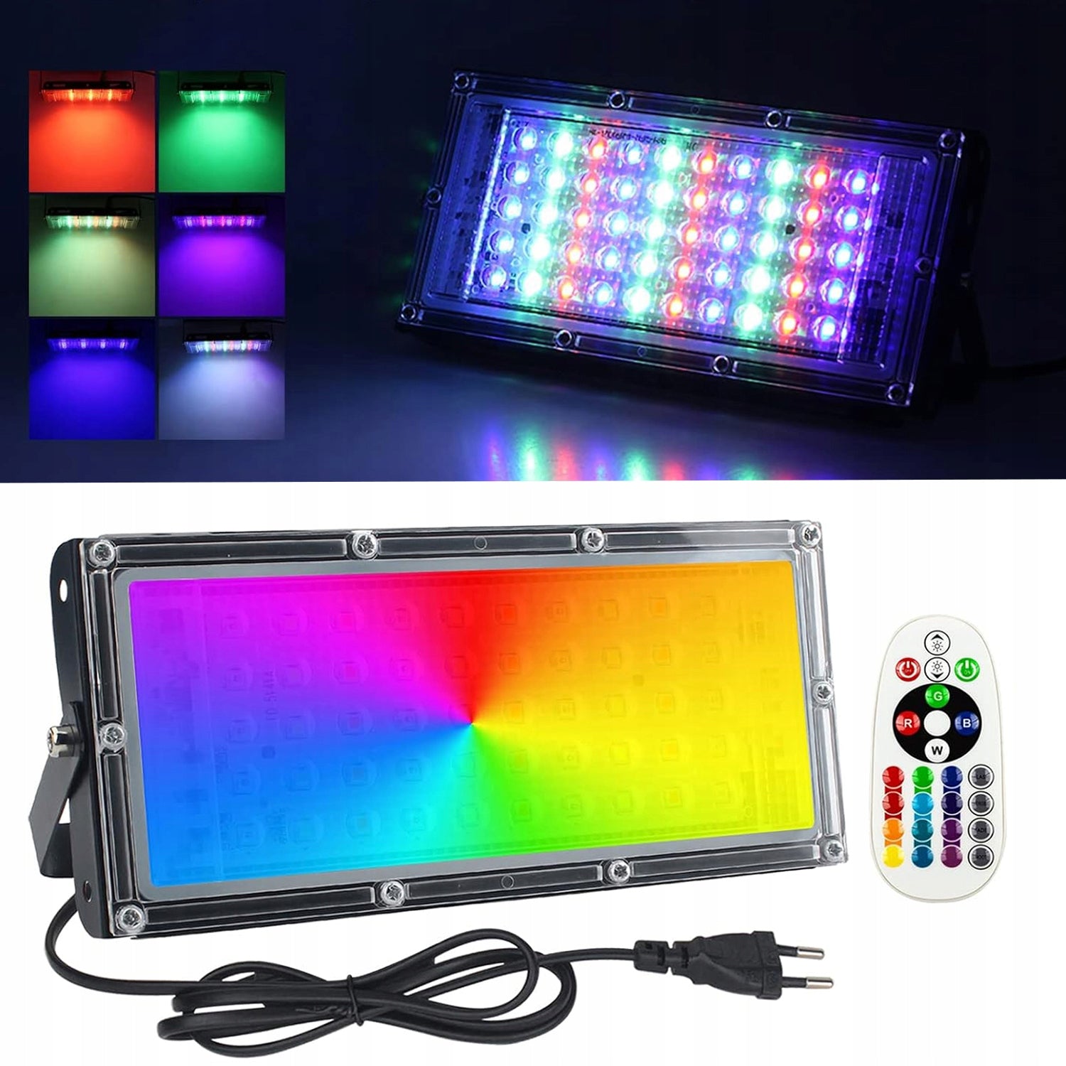 FLOODLIGHT HALOGEN SPOTLIGHT LED LAMP 50W IP65 16 COLORS 4 MODES + REMOTE CONTROL