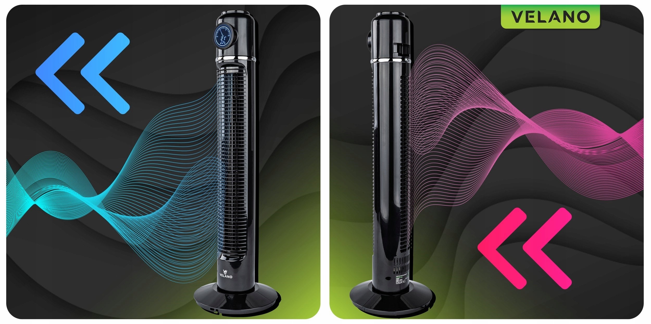 FLOOR COLUMN FAN POWERFUL 50W FAN OSCILLATION TIMER LED RETRO Functions oscillation timer Ionization