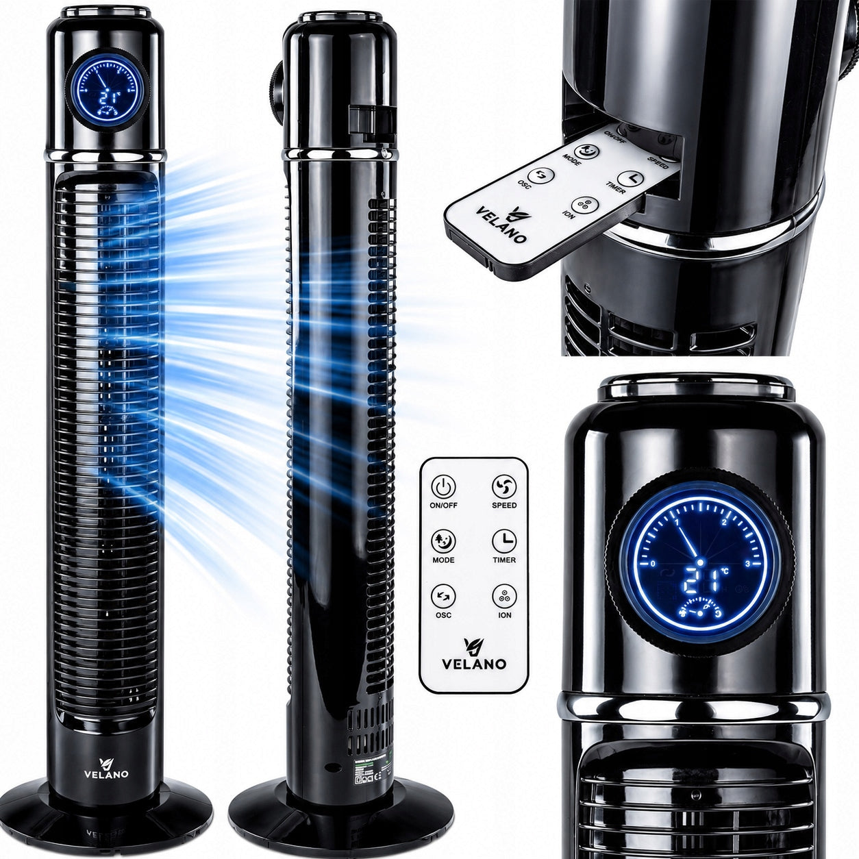 FLOOR COLUMN FAN POWERFUL 50W FAN OSCILLATION TIMER LED RETRO