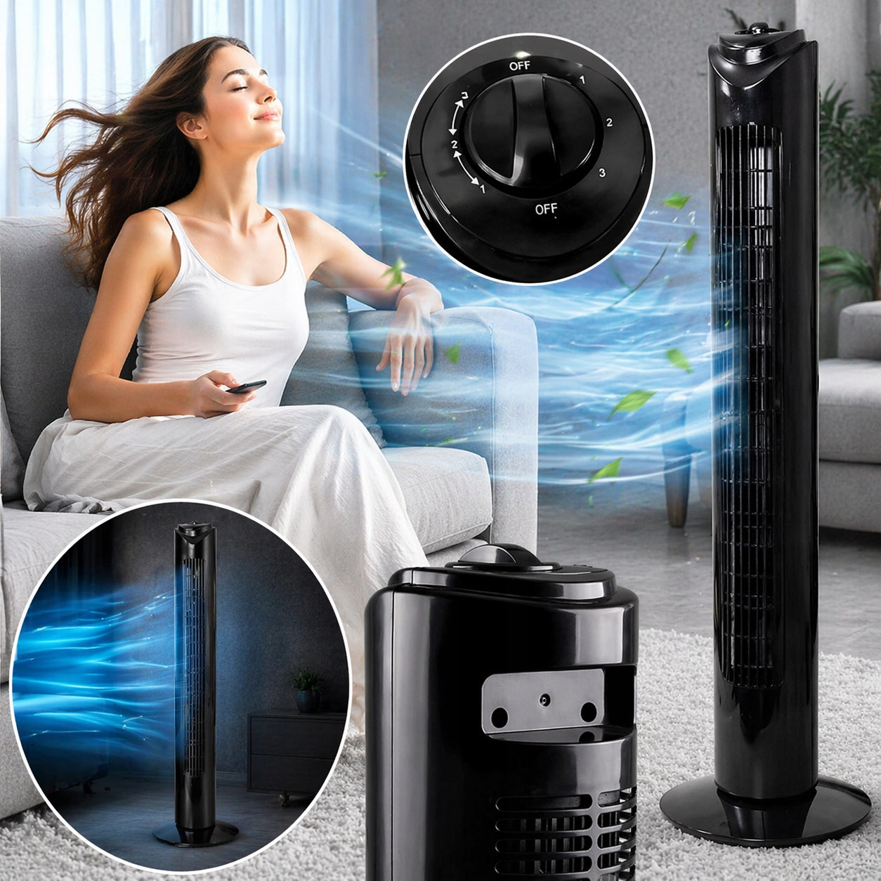FLOOR COLUMN FAN POWERFUL QUIET TOWER STANDING ROTARY 45W Manufacturer code ID6501