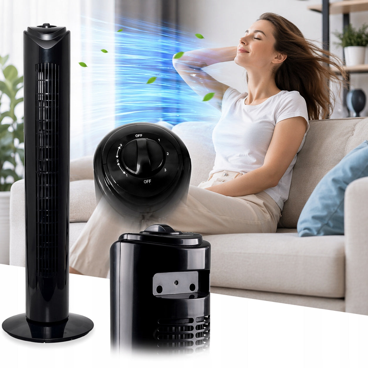 FLOOR COLUMN FAN POWERFUL QUIET TOWER STANDING ROTARY 45W Packaging status original