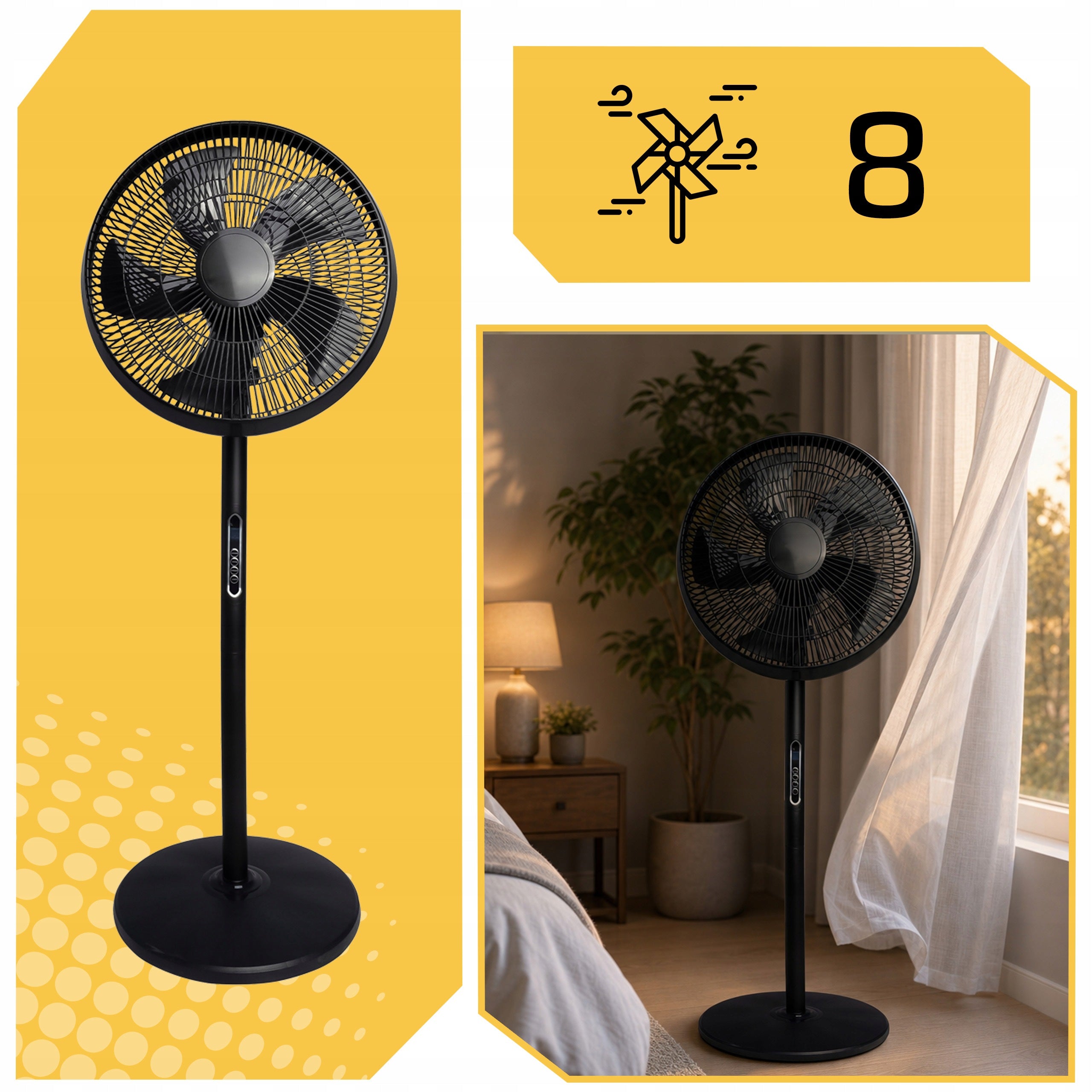 FLOOR FAN STANDING QUIET POWERFUL FAN REMOTE CONTROL ADJUSTABLE LARGE BLACK Manufacturer code WEN-POD-VER2