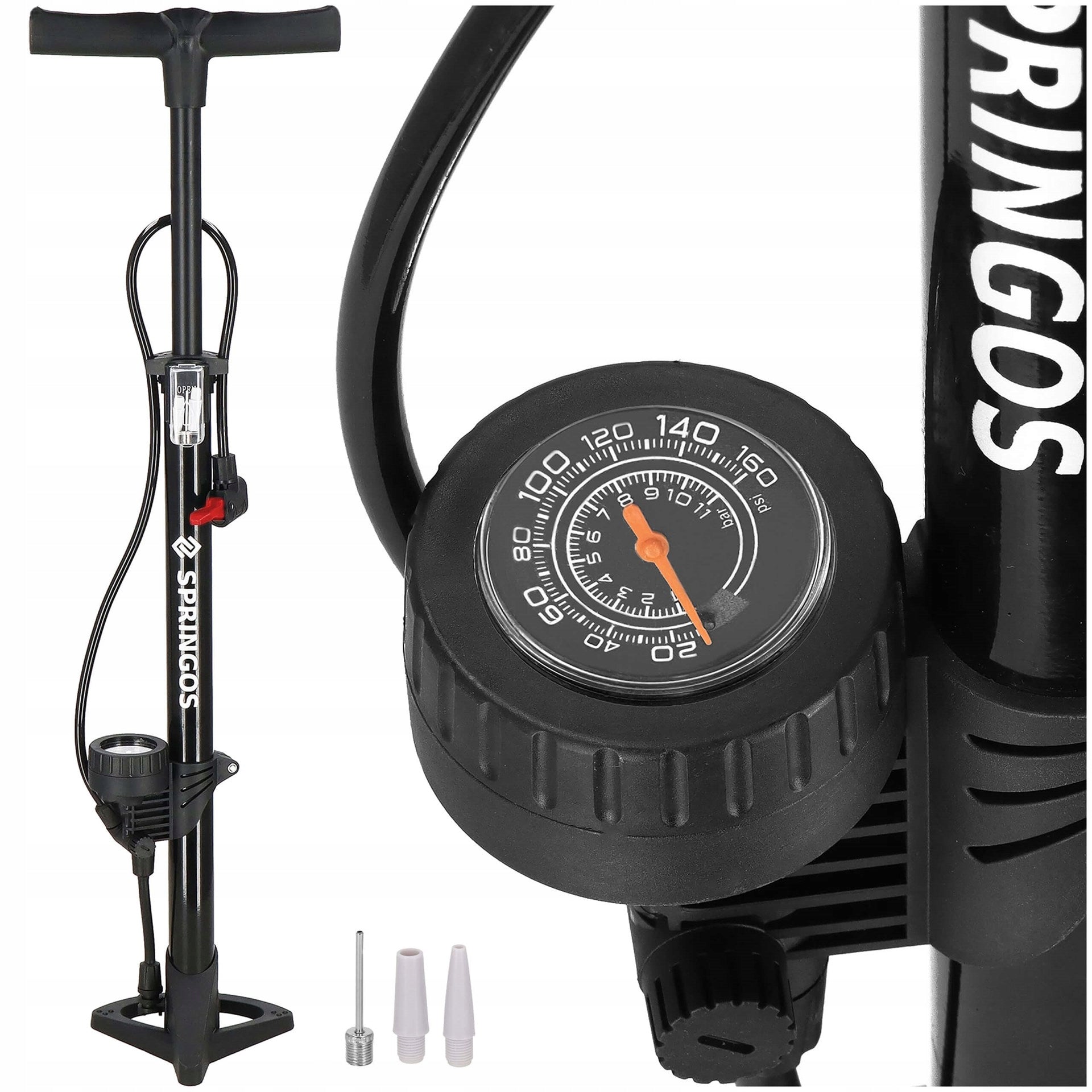 FLOOR PUMP FOR BICYCLE WITH PRESSURE GAUGE FOR BICYCLE BALLS MANUAL STRONG Color black