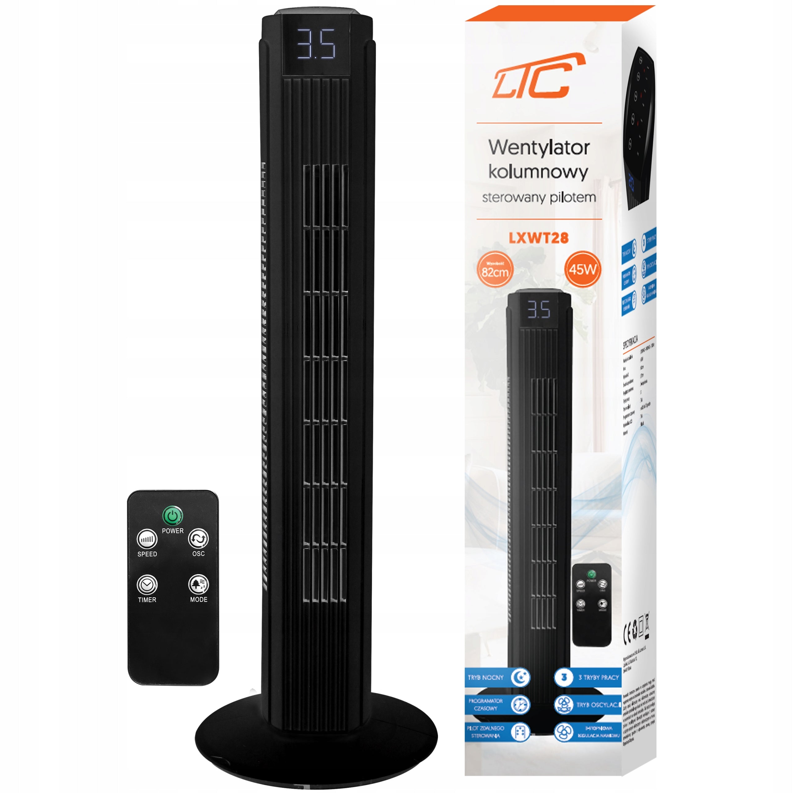 FLOOR STANDING FAN COLUMN FAN HIGH QUIET REMOTE CONTROL BLACK Brand LTC