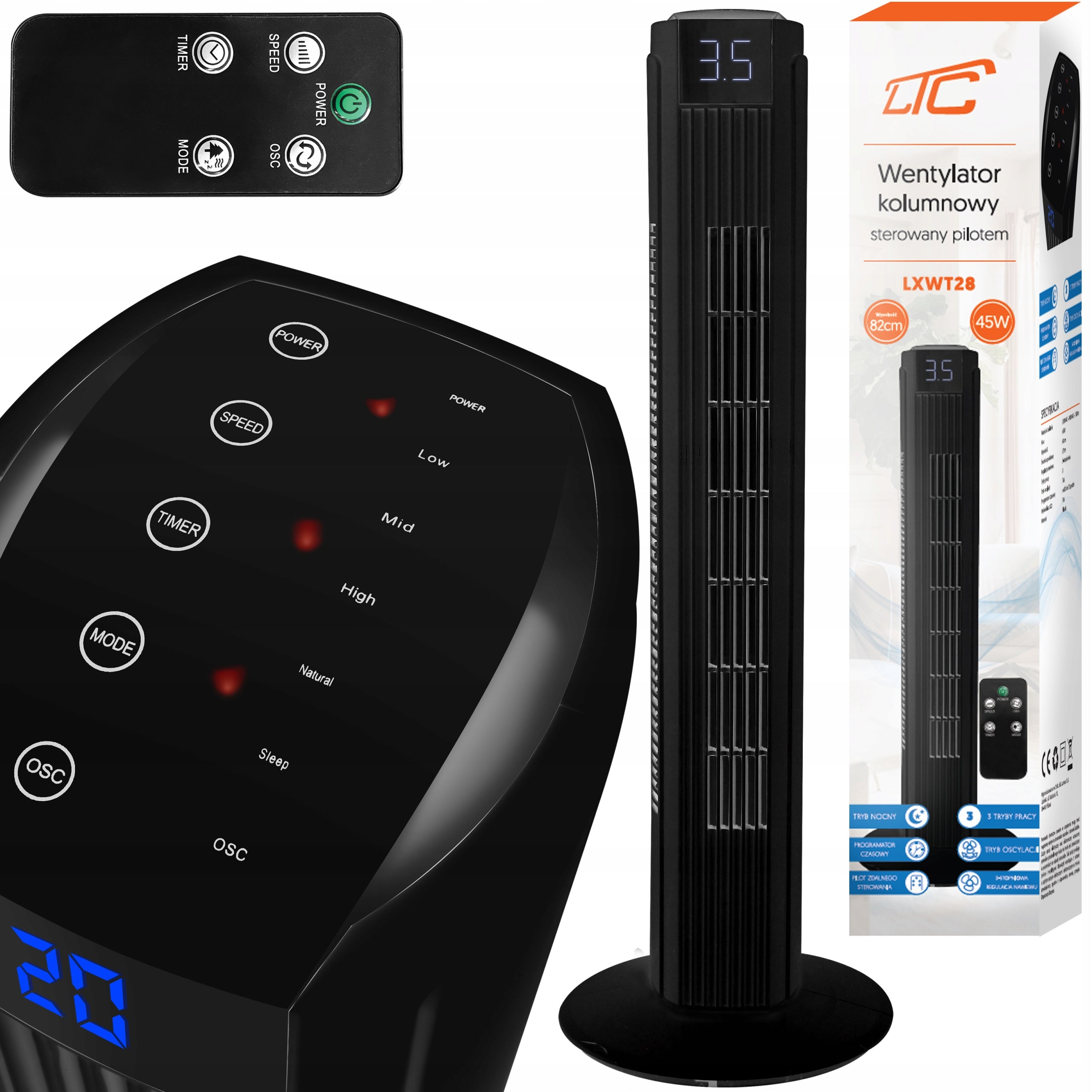 FLOOR STANDING FAN COLUMN FAN HIGH QUIET REMOTE CONTROL BLACK