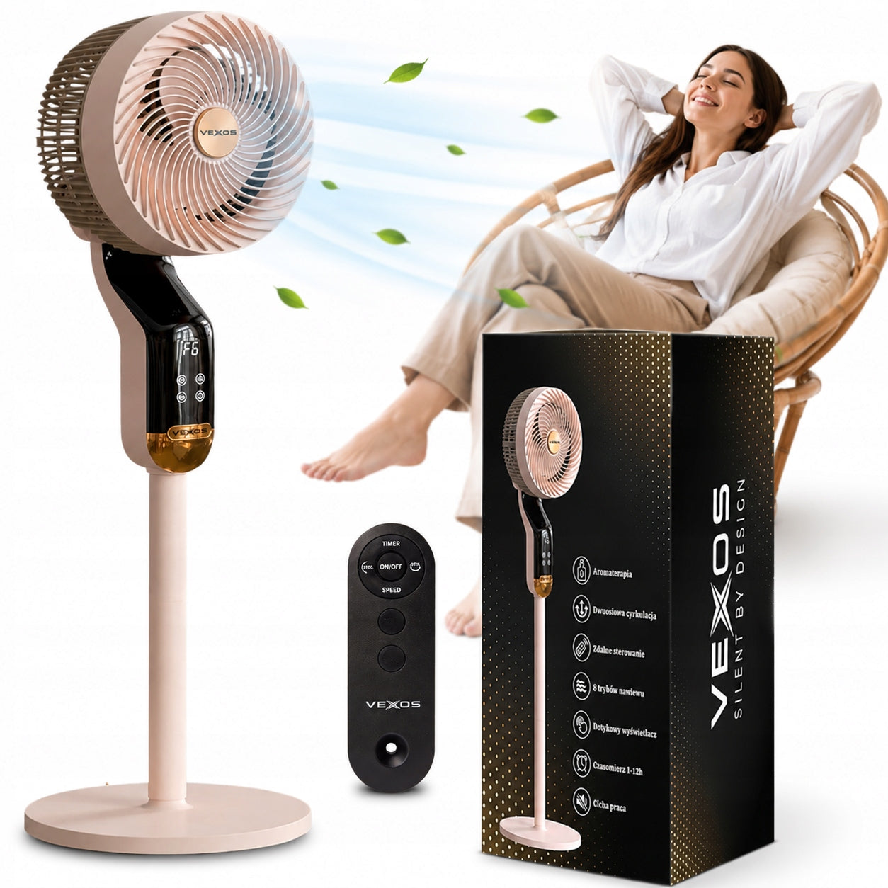 FLOOR STANDING FAN QUIET POWERFUL OSCILLATION TIMER REMOTE CONTROL 3D
