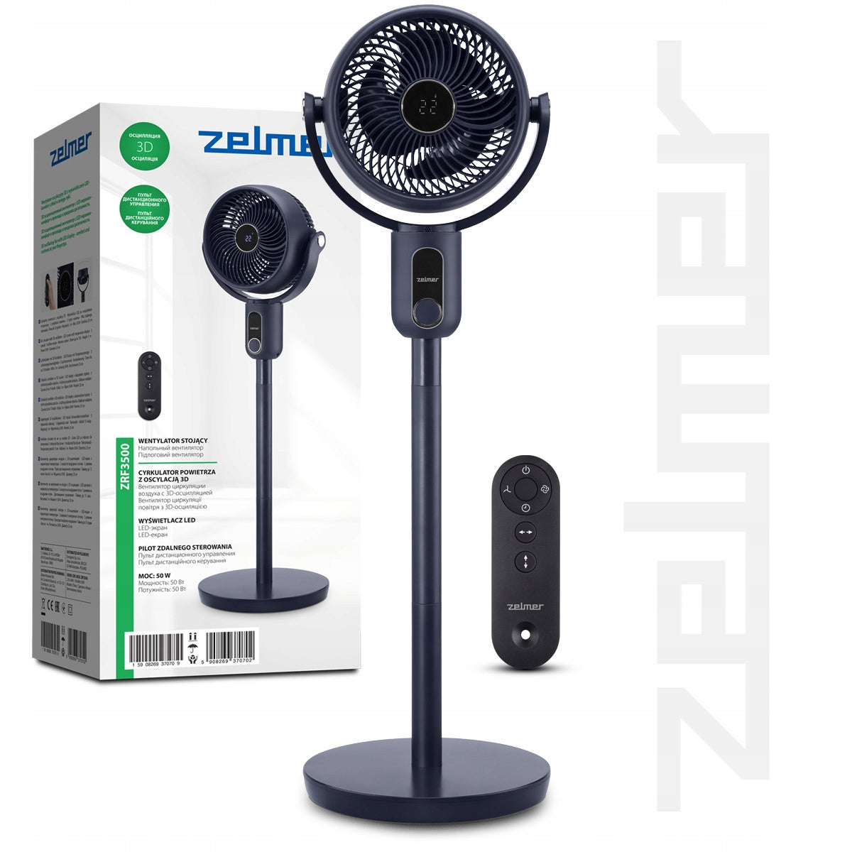 FLOOR STANDING FAN ZELMER SUPER QUIET OSCILLATION 3D TIMER + REMOTE CONTROL Model ZRF3500