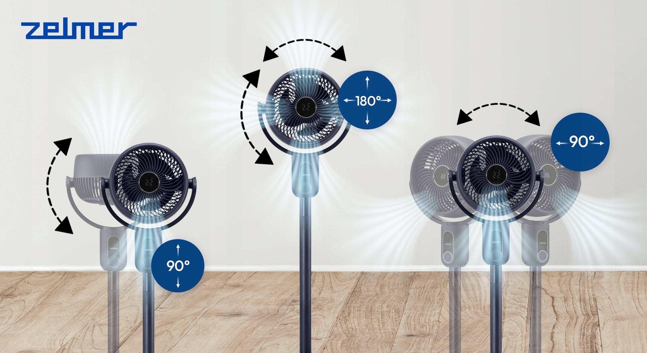 FLOOR STANDING FAN ZELMER SUPER QUIET OSCILLATION 3D TIMER + REMOTE CONTROL Packaging status original