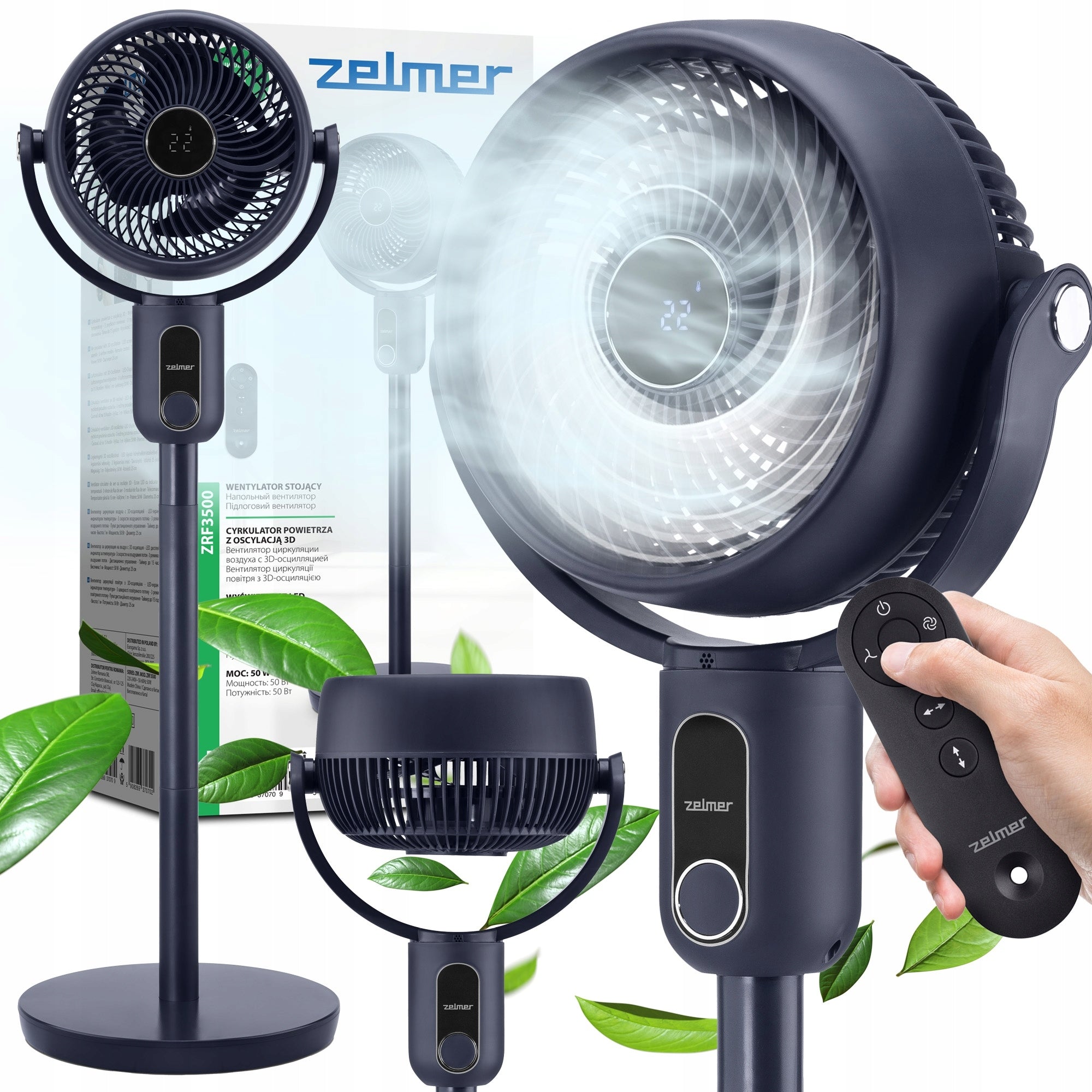 FLOOR STANDING FAN ZELMER SUPER QUIET OSCILLATION 3D TIMER + REMOTE CONTROL