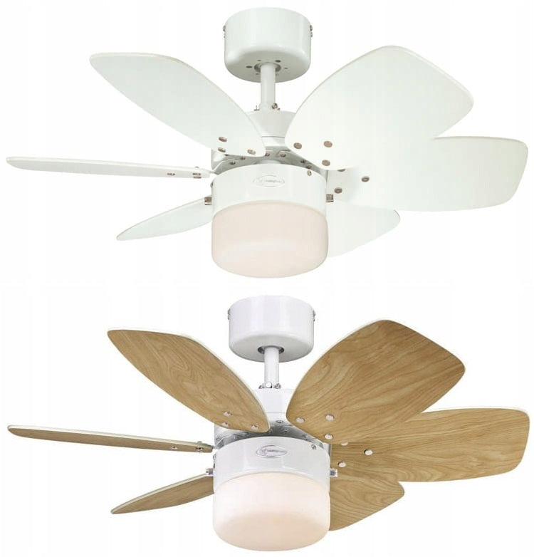 FLORA ROYALE Ceiling Fan White/Maple - 76cm | Small Fan for Kitchen