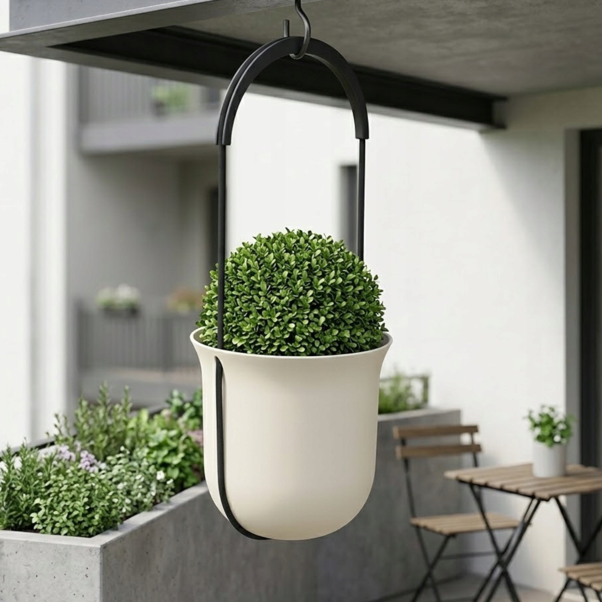 FLOWER POT 16x17 CM GARDEN HANGING PLANTER BEIGE ROUND PLASTIC Manufacturer code osłonka na doniczkę kwiaty balkon balkonowa