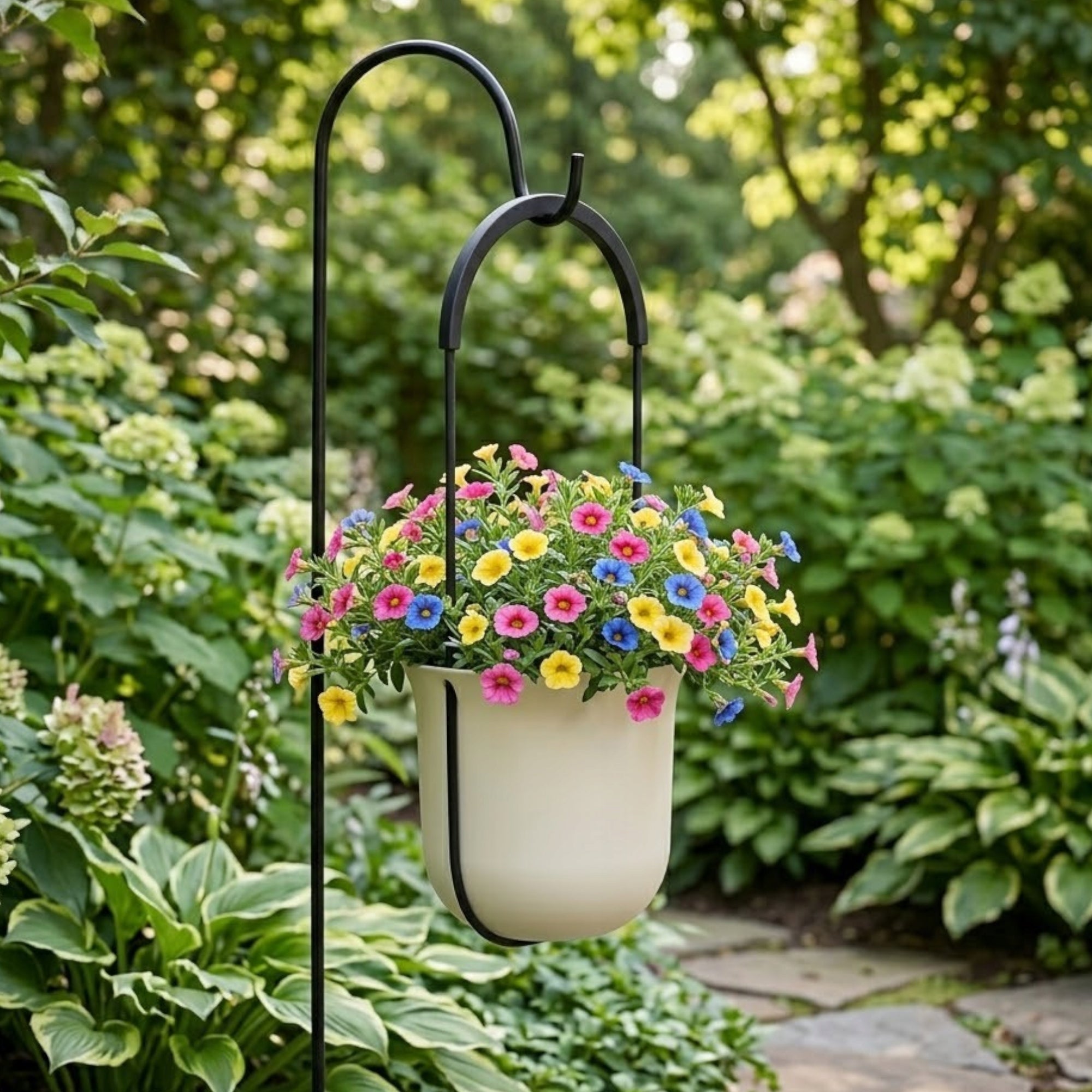 FLOWER POT 16x17 CM GARDEN HANGING PLANTER BEIGE ROUND PLASTIC Packaging status original