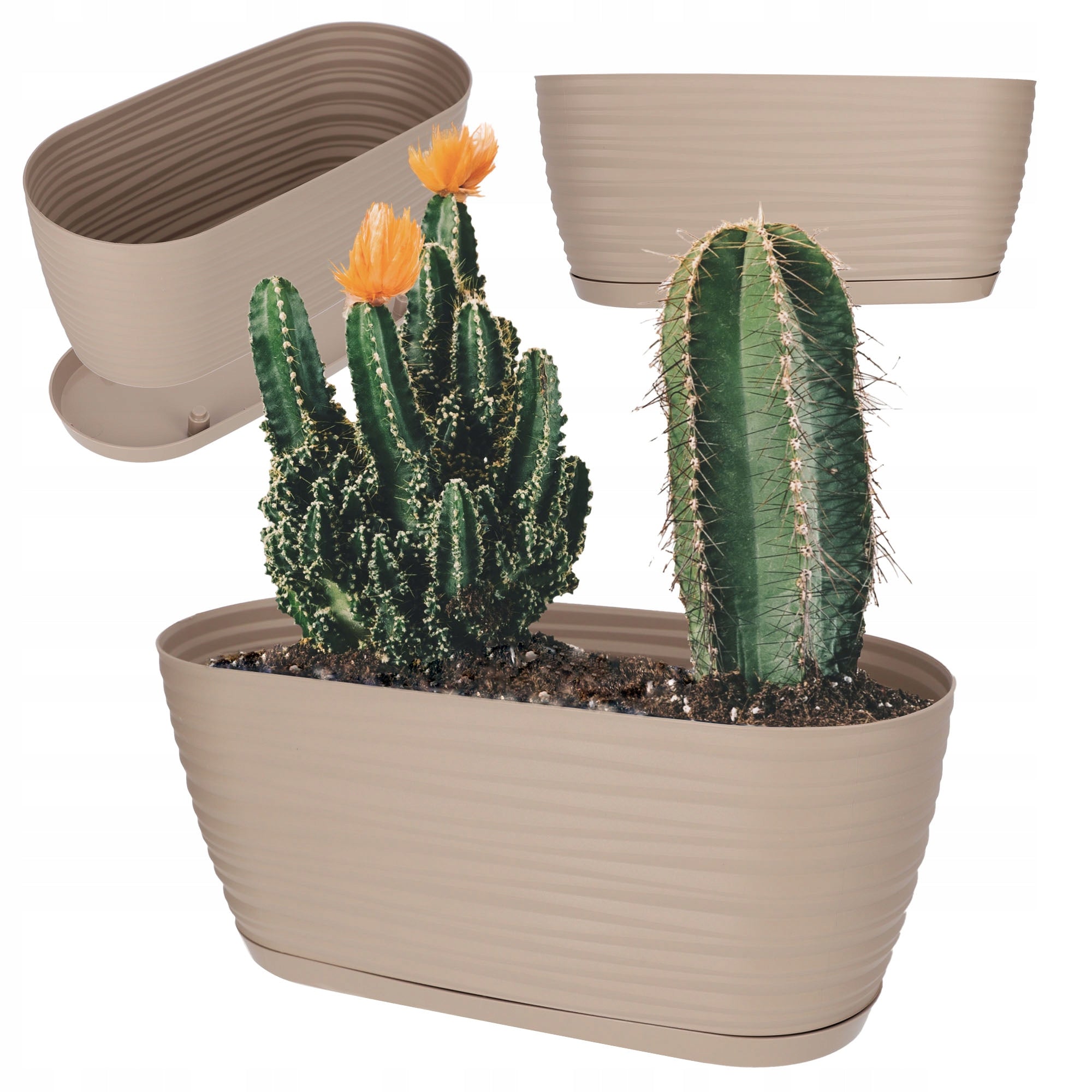 FLOWER POT 27cm OVAL COVER PLASTIC FLOWER STAND BEIGE Manufacturer code K792
