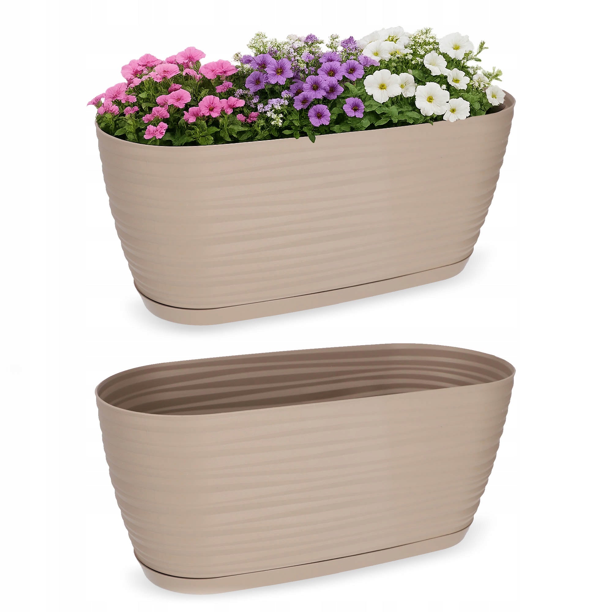 FLOWER POT 27cm OVAL COVER PLASTIC FLOWER STAND BEIGE