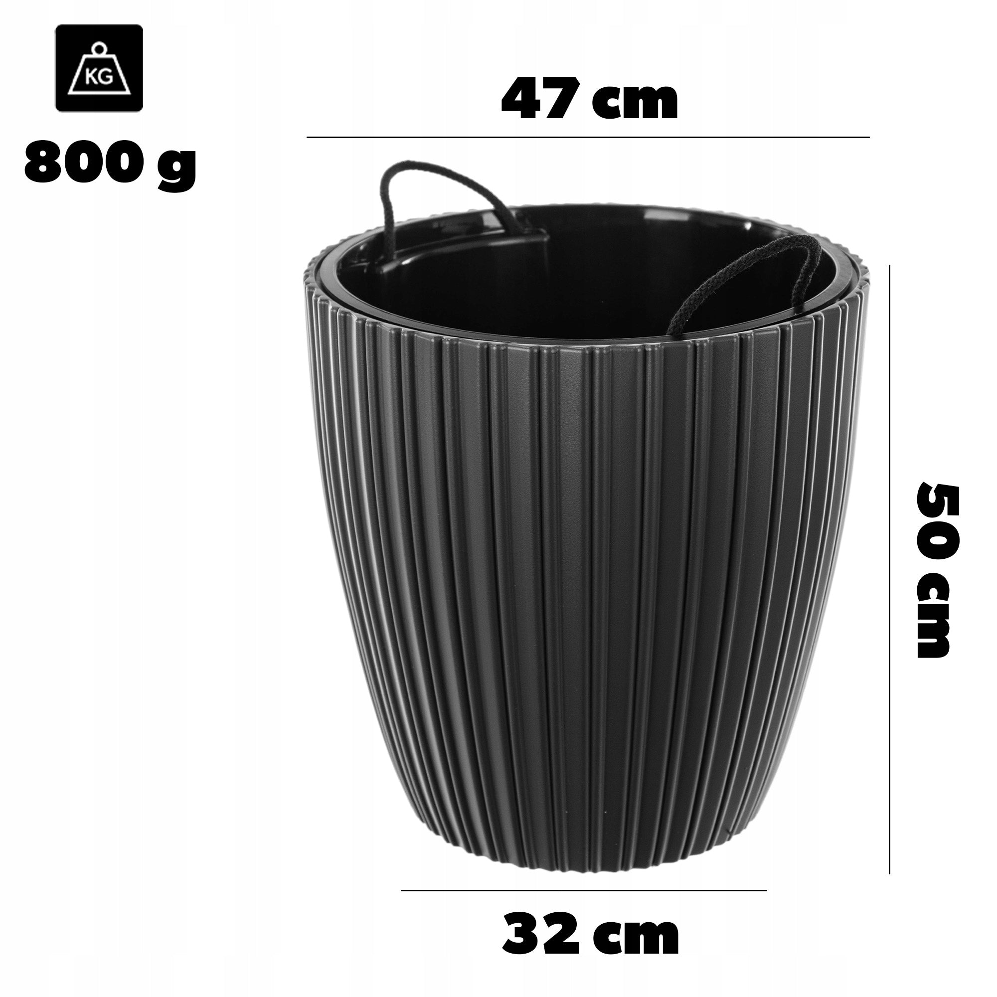 FLOWER POT 50cm COVER WITH CARTRIDGE FLOWERBED ANTHRACITE PLASTIC Brand Kadax
