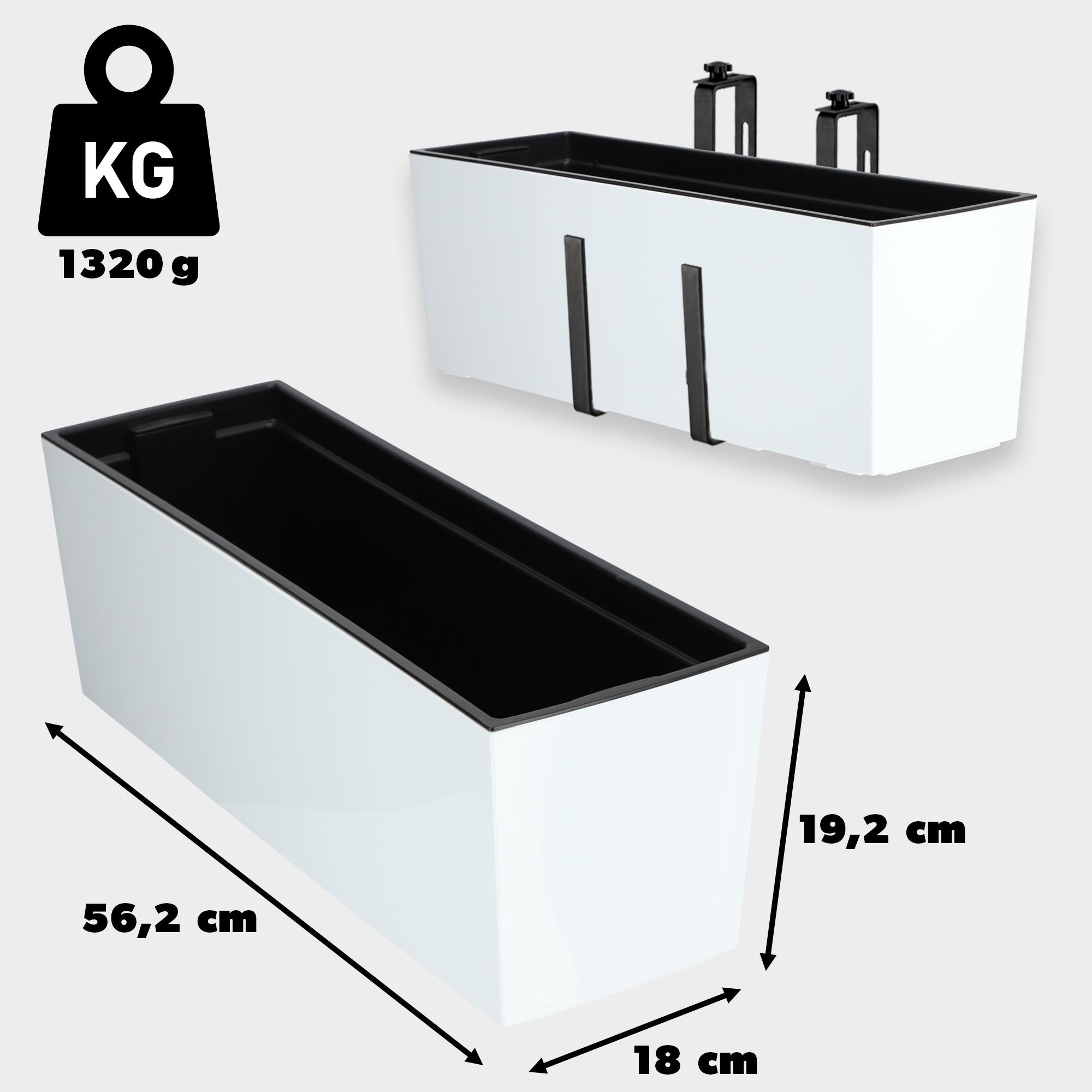 FLOWER POT BALCONY BOX WITH CARTRIDGE FLOWERBED 19x56cm + HANDLES Brand Kadax