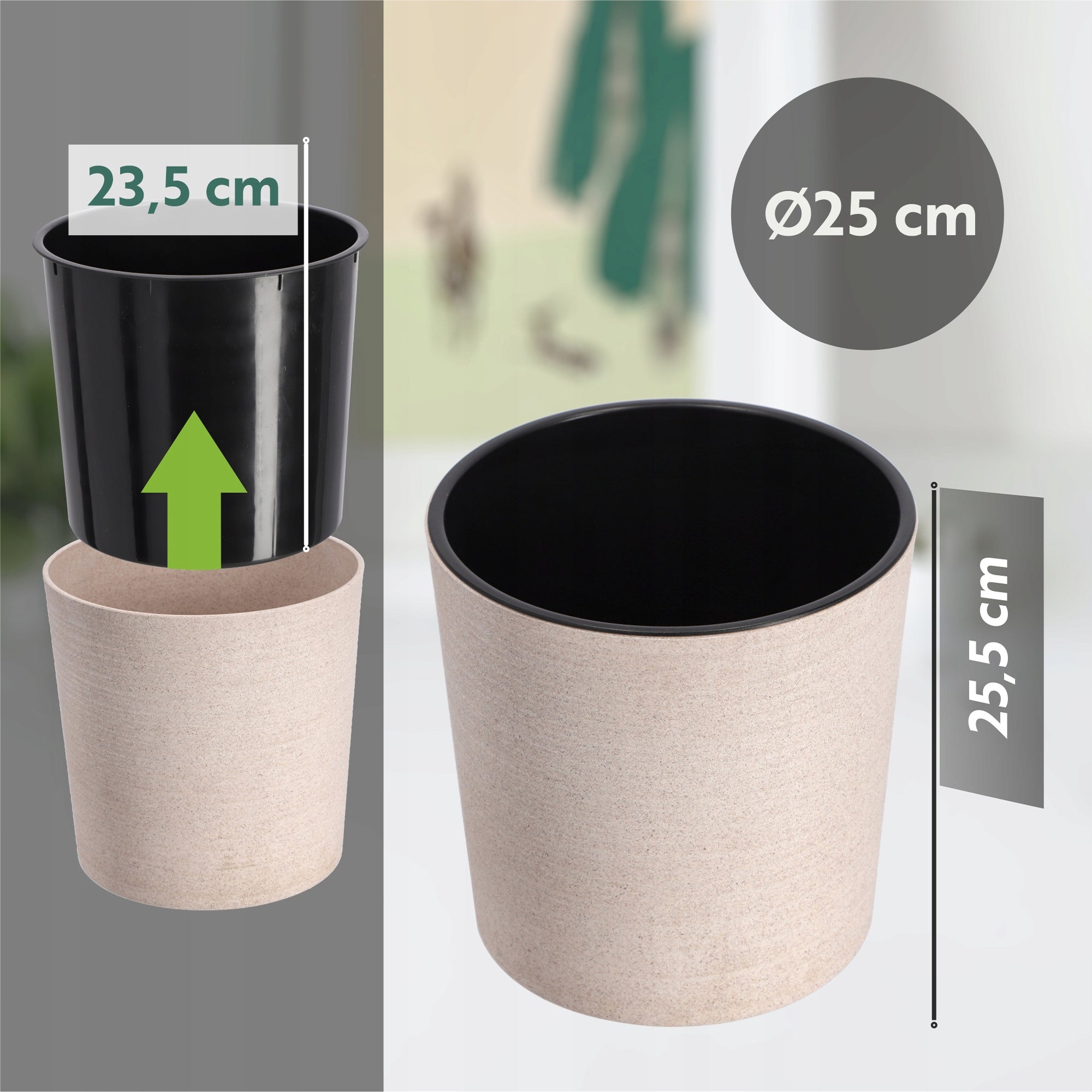 FLOWER POT FLOWER COVER FLOWERBED 25 cm FOR LIVING ROOM BEIGE + CARTRIDGE Manufacturer code K3090
