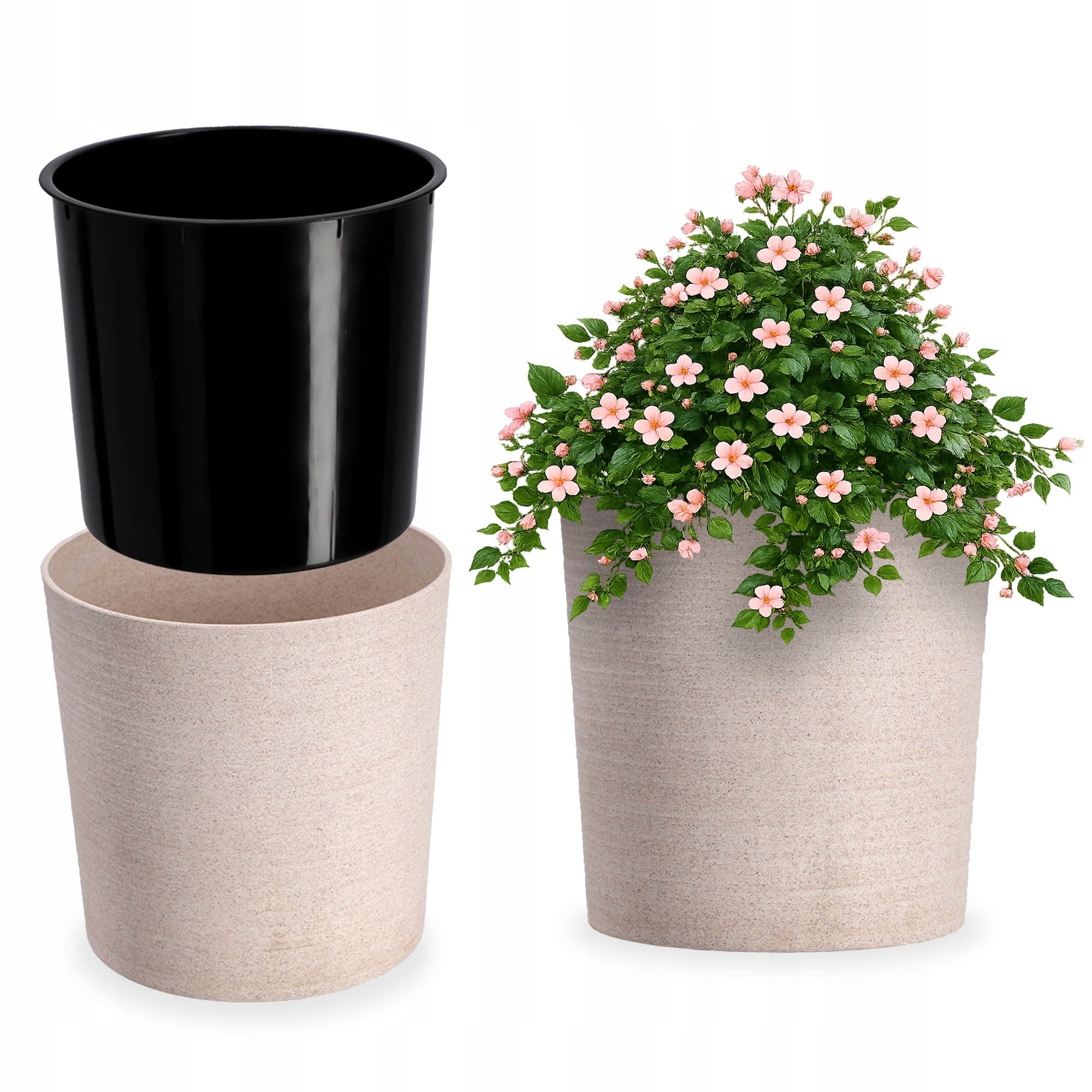 FLOWER POT FLOWER COVER FLOWERBED 25 cm FOR LIVING ROOM BEIGE + CARTRIDGE