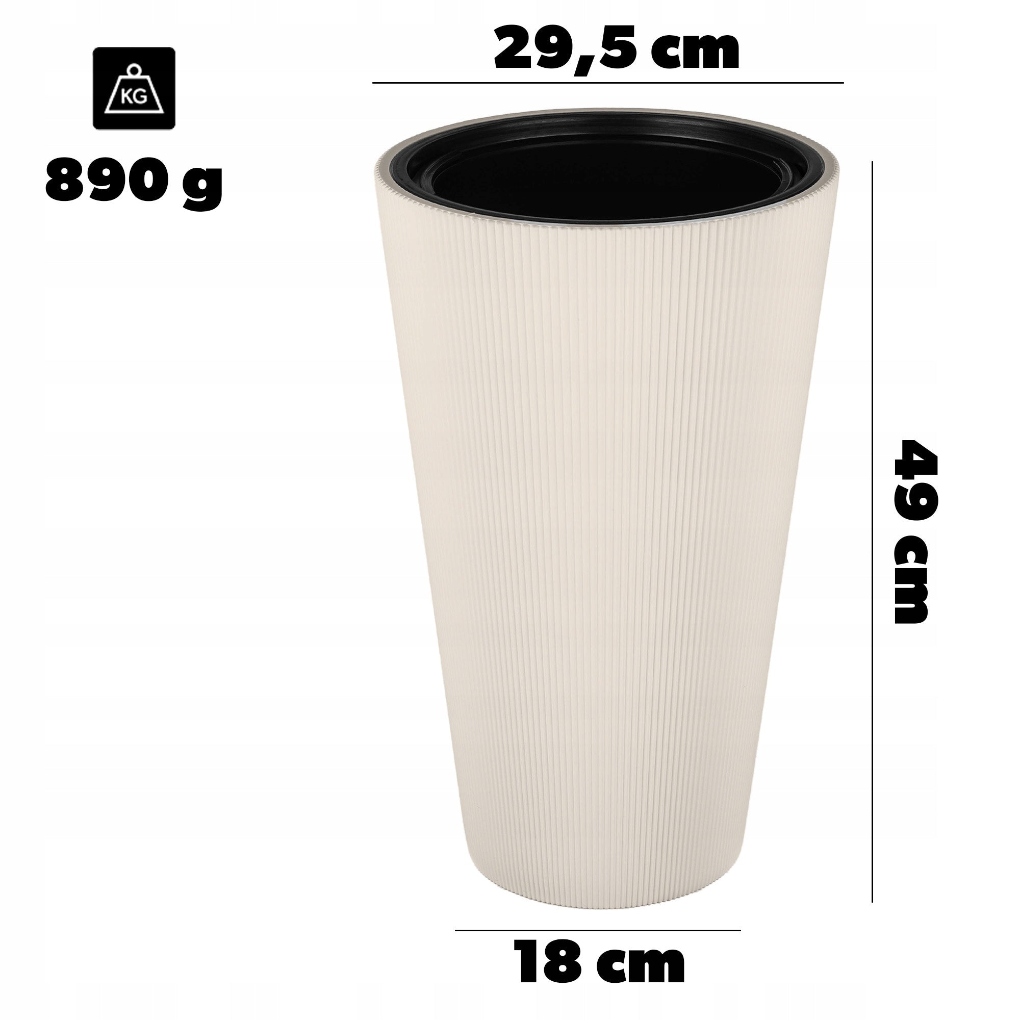 FLOWER POT PLANTER 29,5 cm COVER FLOWER INSERT PLASTIC HIGH 3D BEIGE Manufacturer code K16608