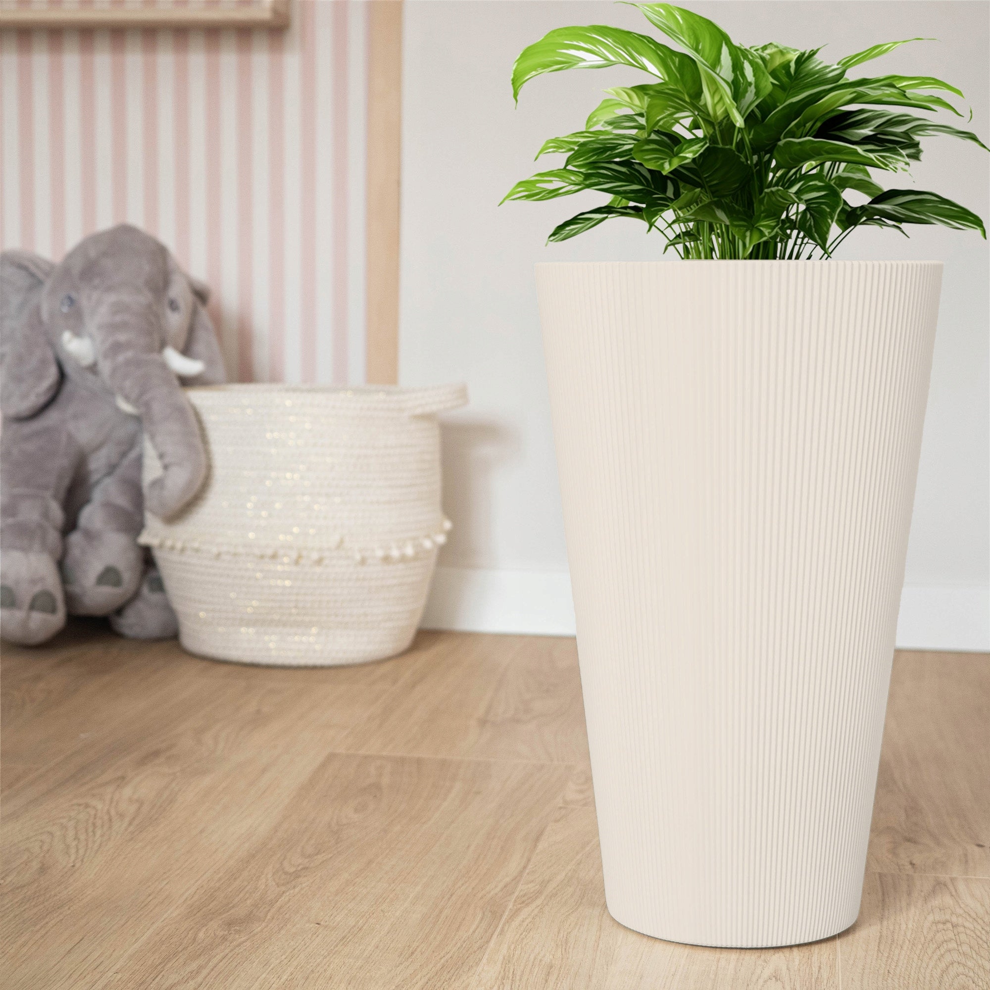 FLOWER POT PLANTER 29,5 cm COVER FLOWER INSERT PLASTIC HIGH 3D BEIGE Packaging status original