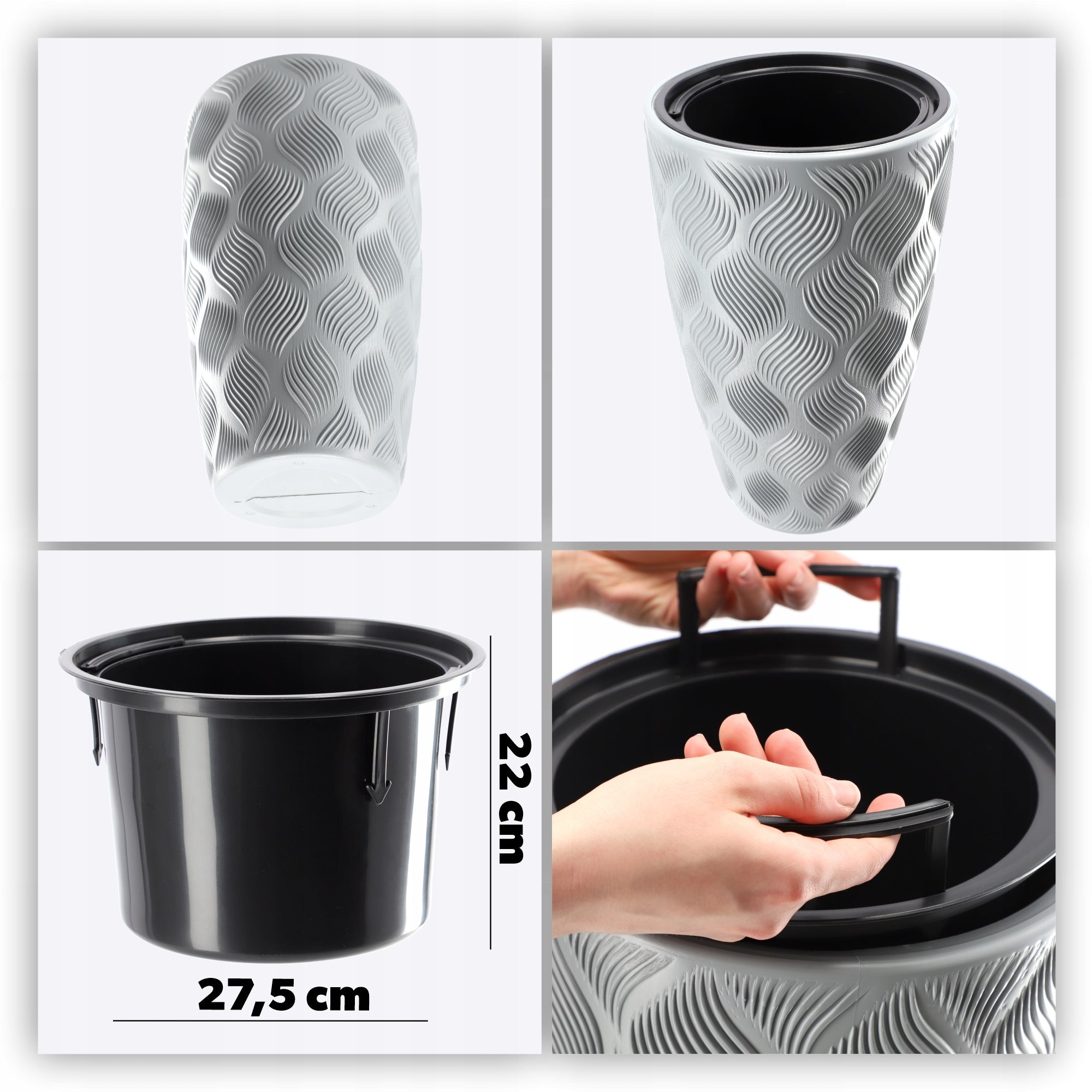 FLOWER POT WITH INSERT 58cm PLASTIC FLOWER POT HIGH Color gray