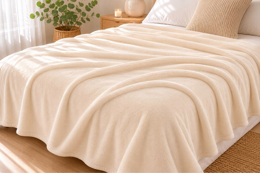 FLUFFY MICROFIBER BLANKET 220X240 CM SOFT AND WARM BLANKET FOR SOFA WHITE