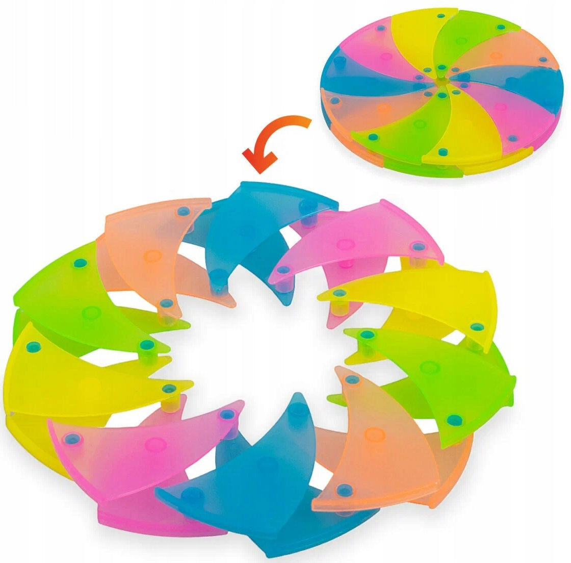 FLYING FOLDING DISC DECOMPOSING IN FLIGHT COLORFUL
