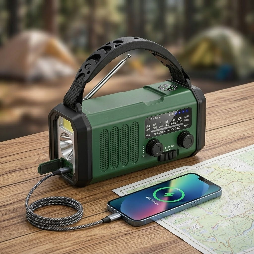 FM/AM SOLAR PORTABLE Emergency RADIO with crank POWERBANK FLASHLIGHT 10000mAh Model 1013250060011233