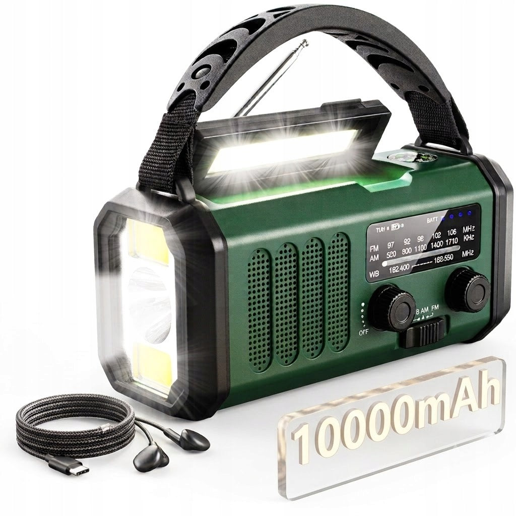 FM/AM SOLAR PORTABLE Emergency RADIO with crank POWERBANK FLASHLIGHT 10000mAh