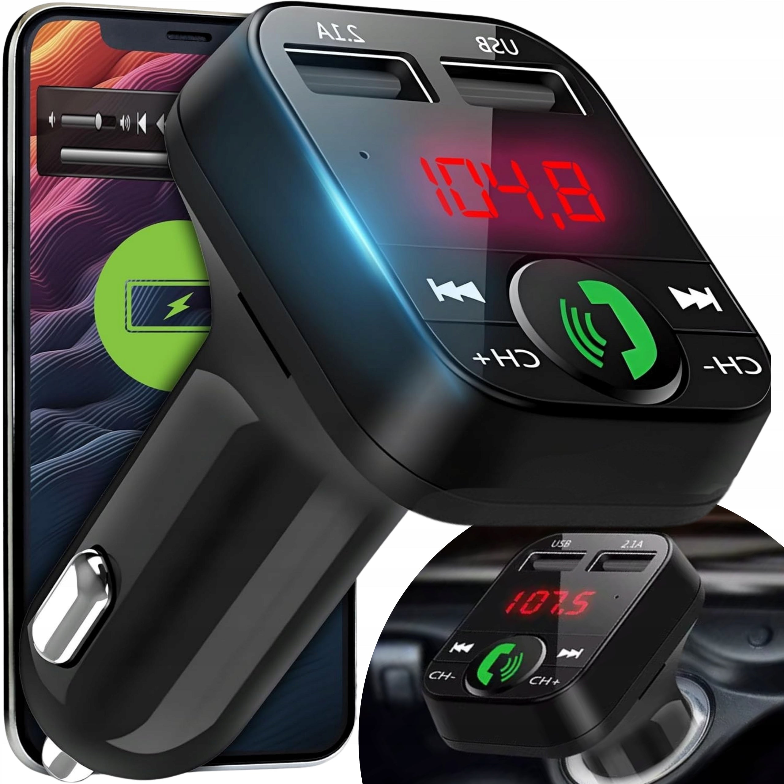FM BLUETOOTH TRANSMITTER CHARGER MP3 2xUSB LCD MULTIFUNCTION MICROPHONE