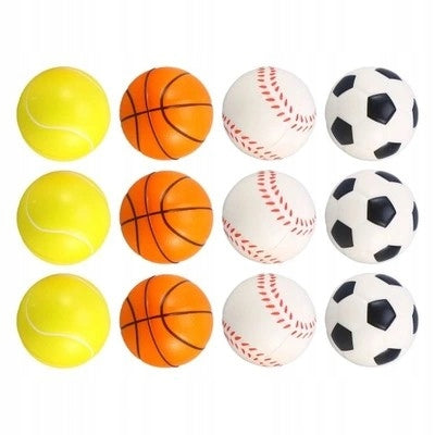 FOAM BALL ANTI-STRESS SPORT FOOTBALL BASKETBALL TENNIS 12 PIECES