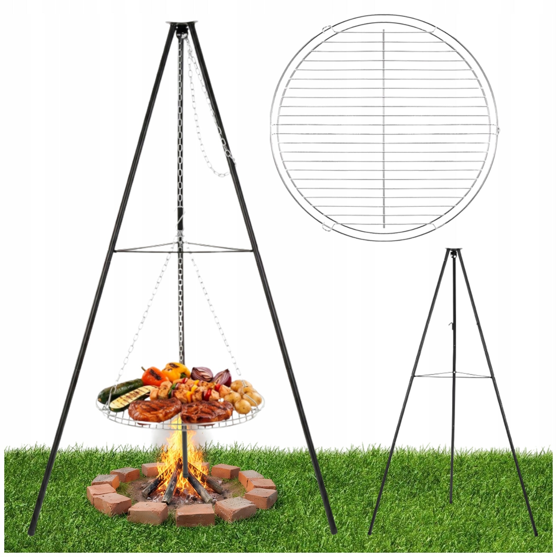 FOCAL GRILL HANGING GRATE 50cm LARGE TRIPOD STAND OVER FIREPLACE STEEL