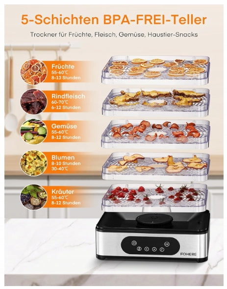 FOHERE Stainless Steel Mushroom Dryer, LED Display, 420 W Manufacturer code x