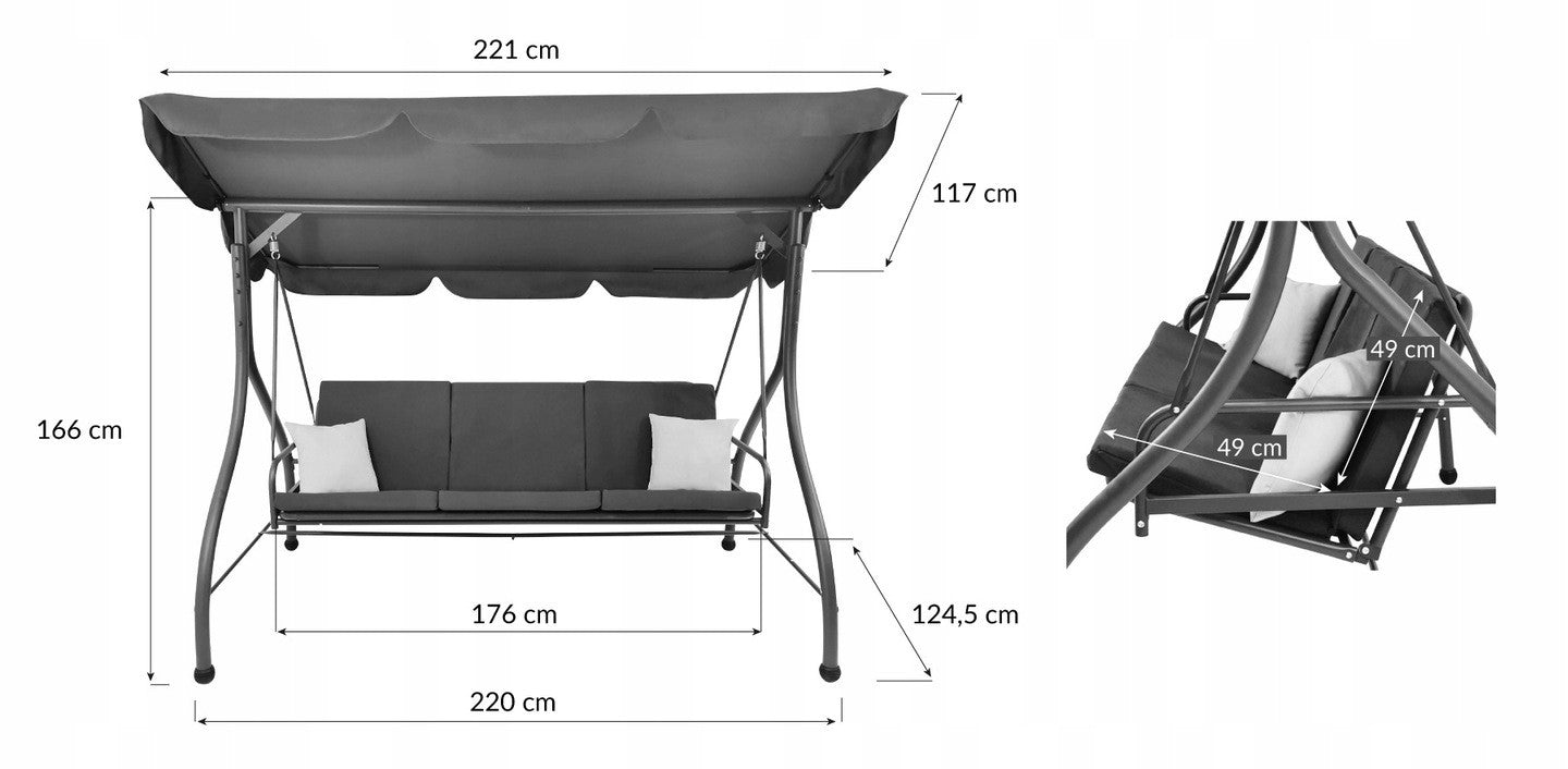 FOLD-OUT SWING XXL GARDEN COUCH ROCKING CANOPY CASABLANCA BEIGE Seat width 49 cm