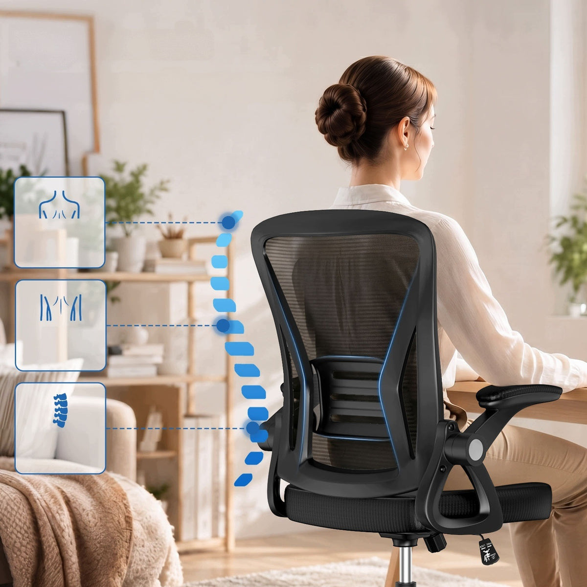 FOLDABLE ARMREST ERGONOMIC MESH OFFICE CHAIR HEIGHT-ADJUSTABLE SWIVEL CHAIR Packaging status original