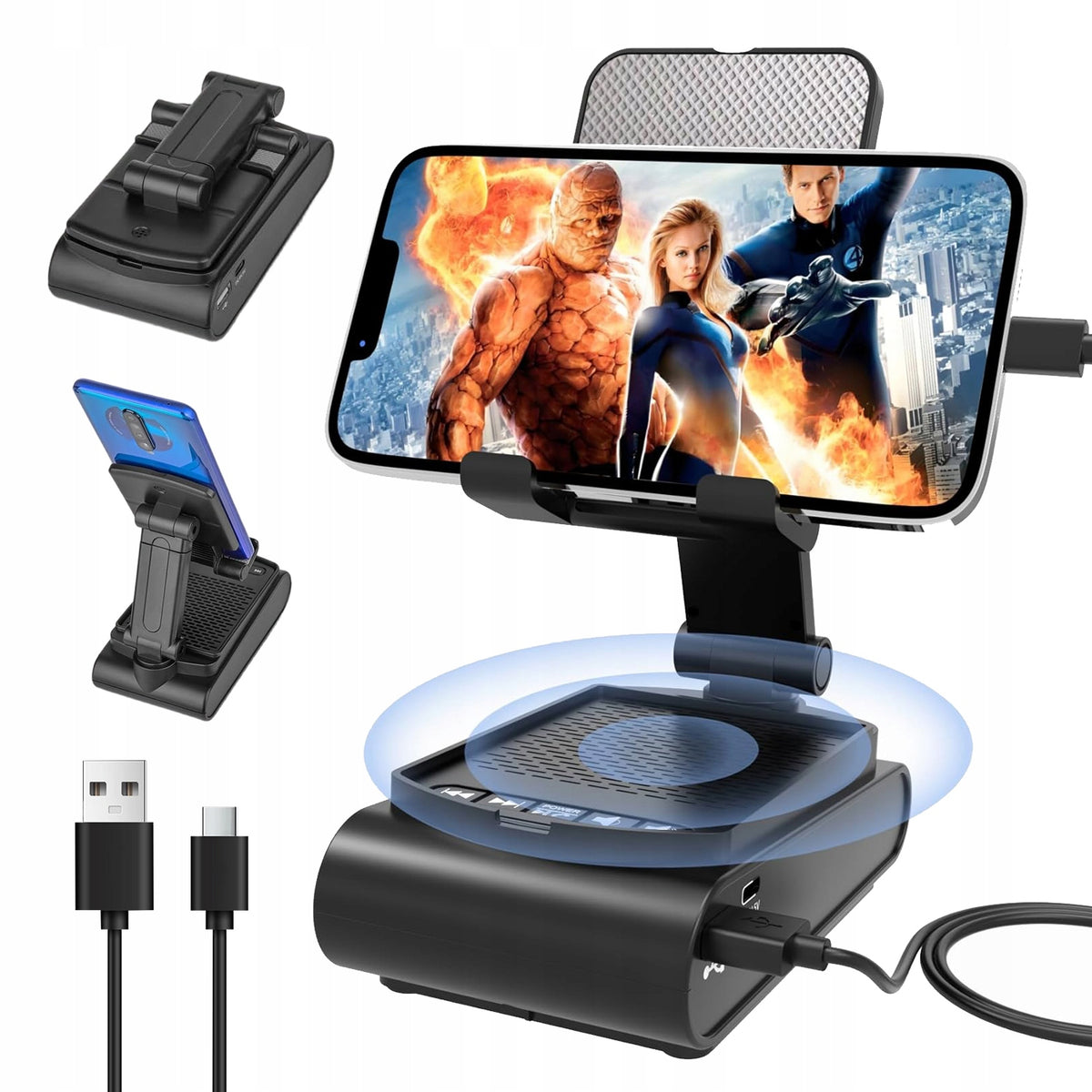FOLDABLE PHONE AND TABLET STAND WITH WIRELESS BLUETOOTH SPEAKER