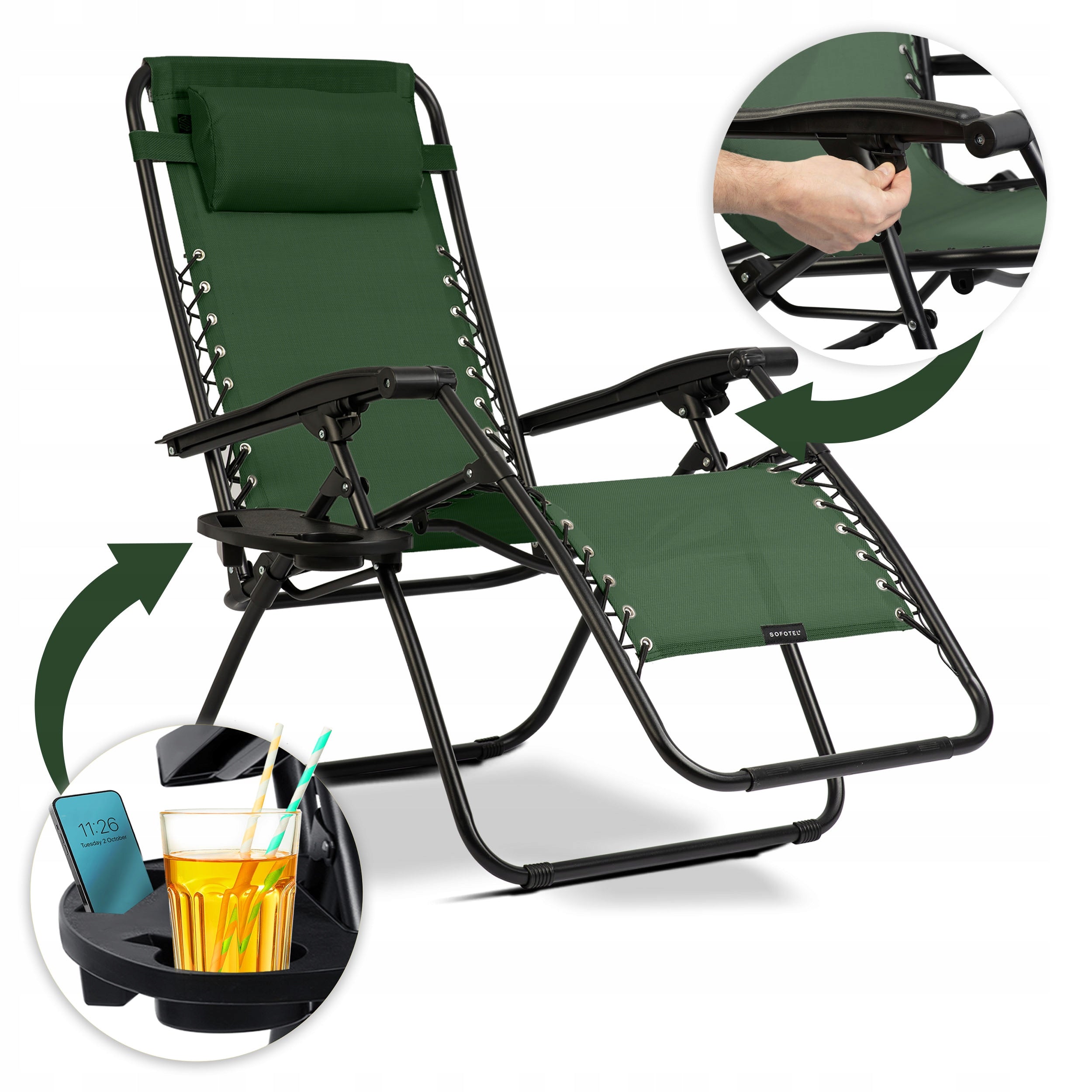 FOLDING BEACH LOUNGER GRAVITY TERRACE CHAIR FOR GARDEN 2PCS Brand Sofotel