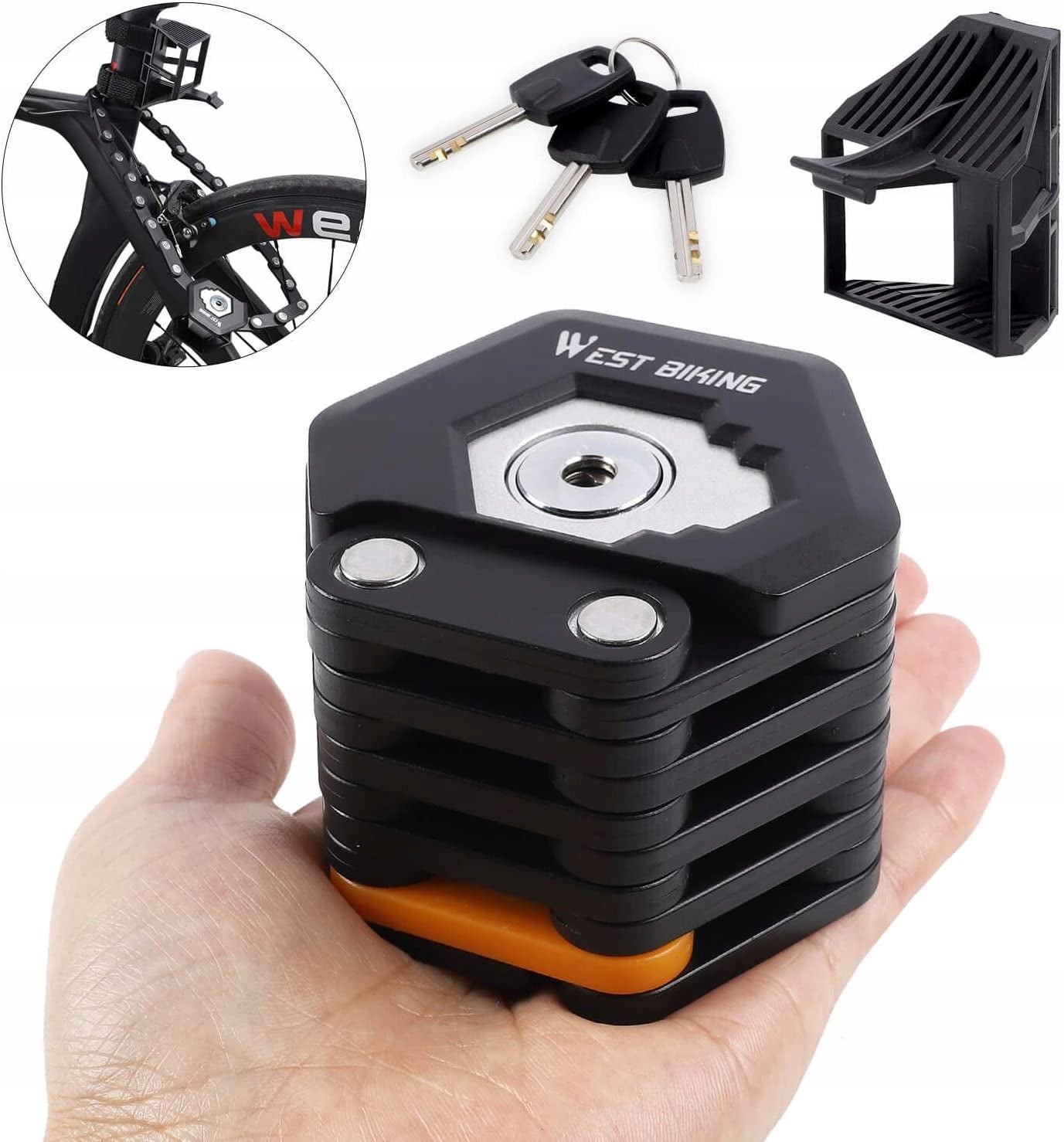 FOLDING BICYCLE CLASP FOR BICYCLE AND MOTORCYCLE, BICYCLE LOCK, BLACK Color black