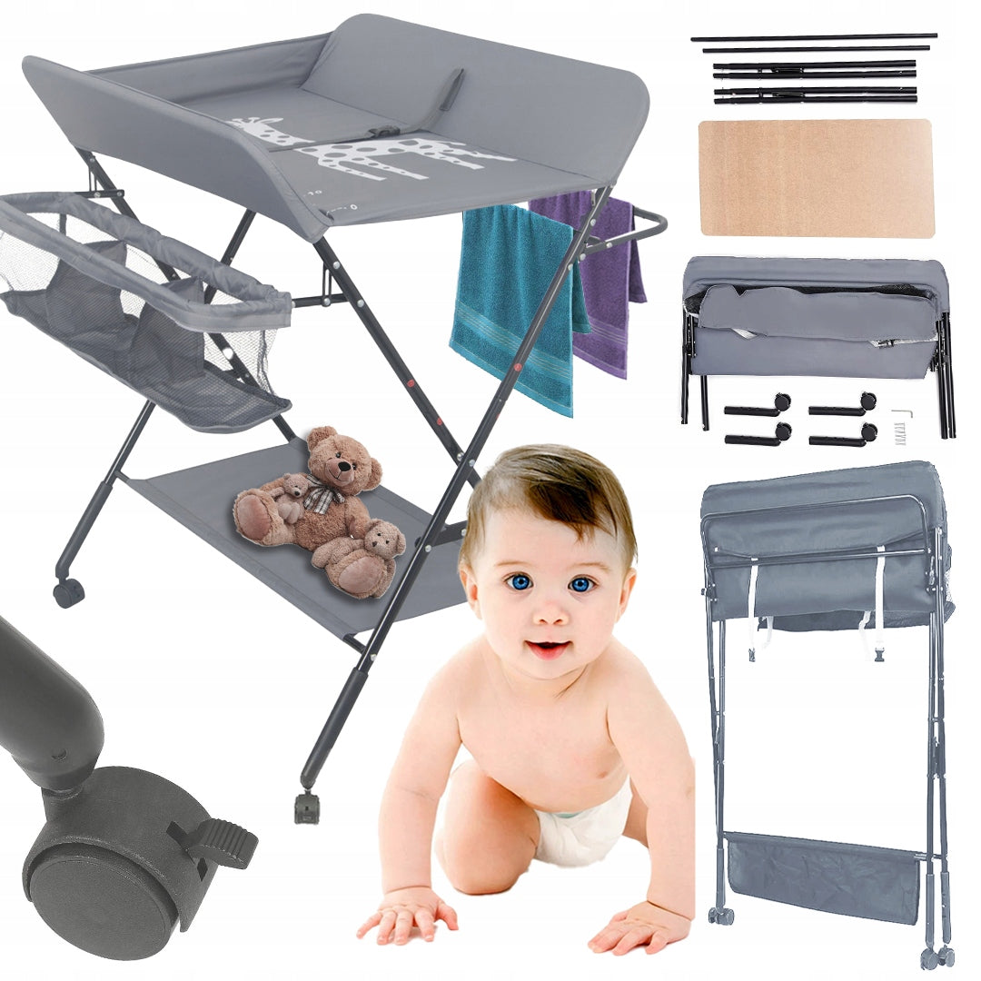 FOLDING CHANGING TABLE FOR INFANTS CHILDREN GREY MOBILE CHANGING TABLE 15KG