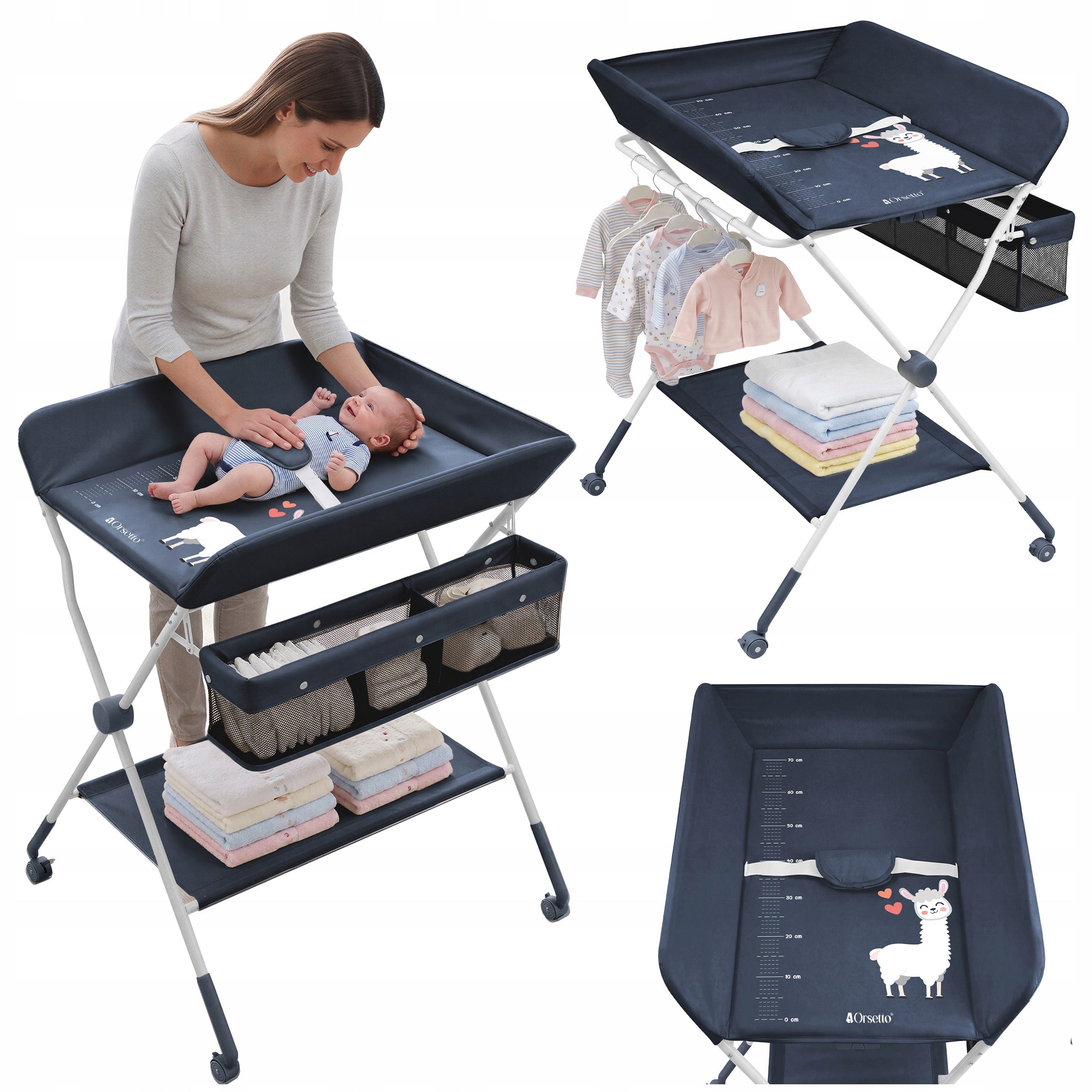 FOLDING CHANGING TABLE ON WHEELS WITH ORGANIZER ORSETTO NAVY BLUE