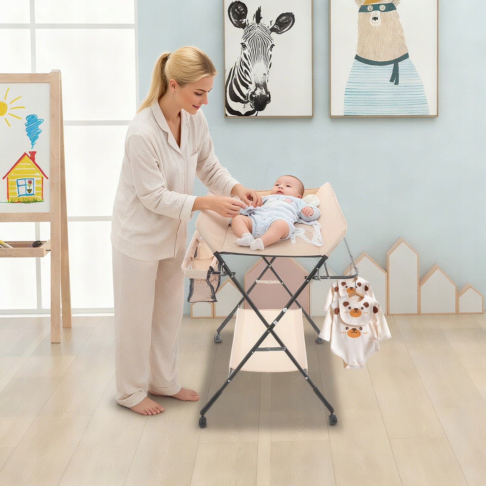 FOLDING CHANGING TABLE WITH BRAKE WHEELS, MAX LOAD 25KG OXFORD Packaging status original