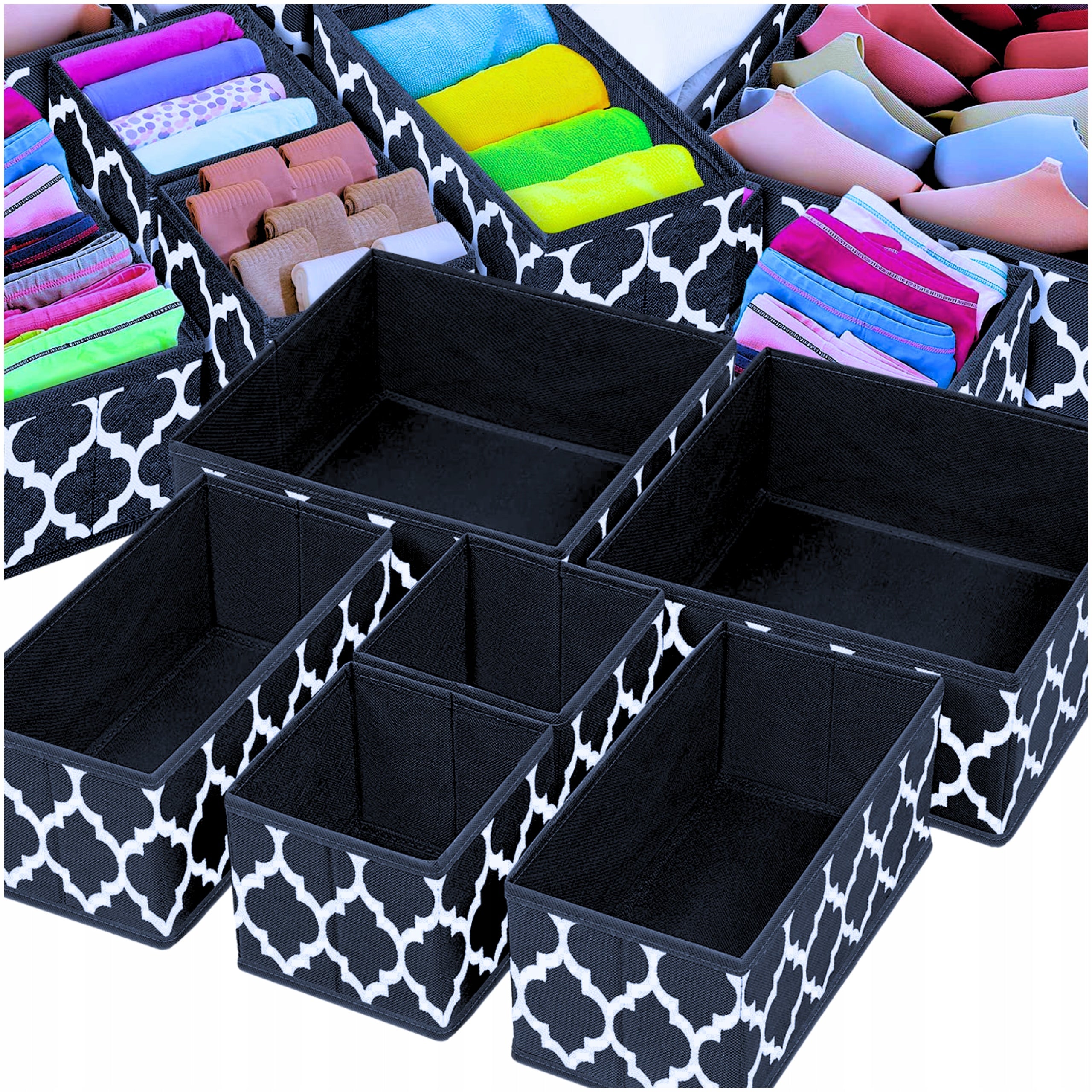 FOLDING COMPARTMENT CONTAINERS FOR DRAWER CLOSET ORGANIZERS SET OF 6